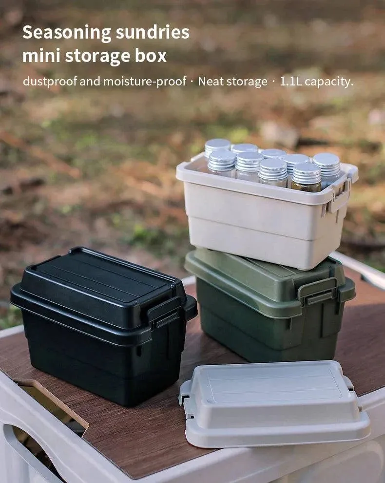 1.1L Outdoor Camping Storage Box Travel BBQ Utensils Organizer Seasoning Bottle Storage Box Portable Desktop Tissue Container