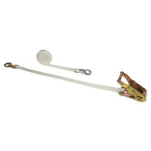 1" x 12' White Tent Ratchet Strap w/ Bull Nose Snap Hook & Flat Hook