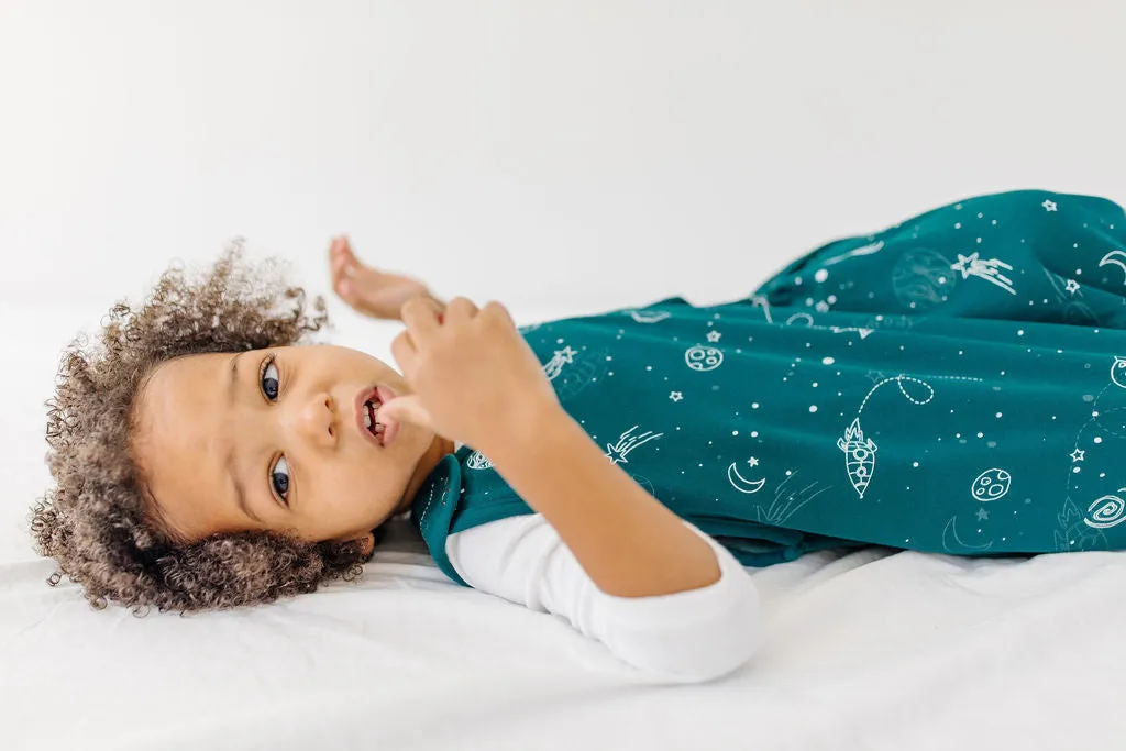 4 Season Big Kid Sleep Bag, Merino Wool & Organic Cotton, 4 - 6 Years, Space - GLOW IN THE DARK