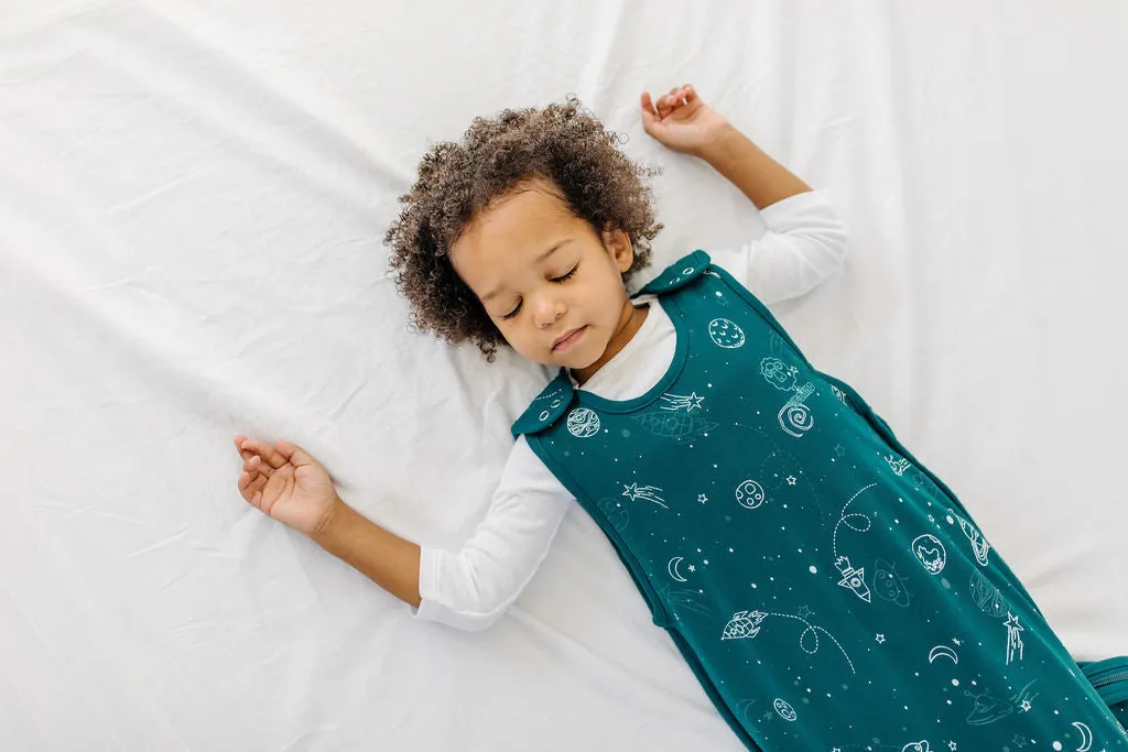 4 Season Big Kid Sleep Bag, Merino Wool & Organic Cotton, 4 - 6 Years, Space - GLOW IN THE DARK