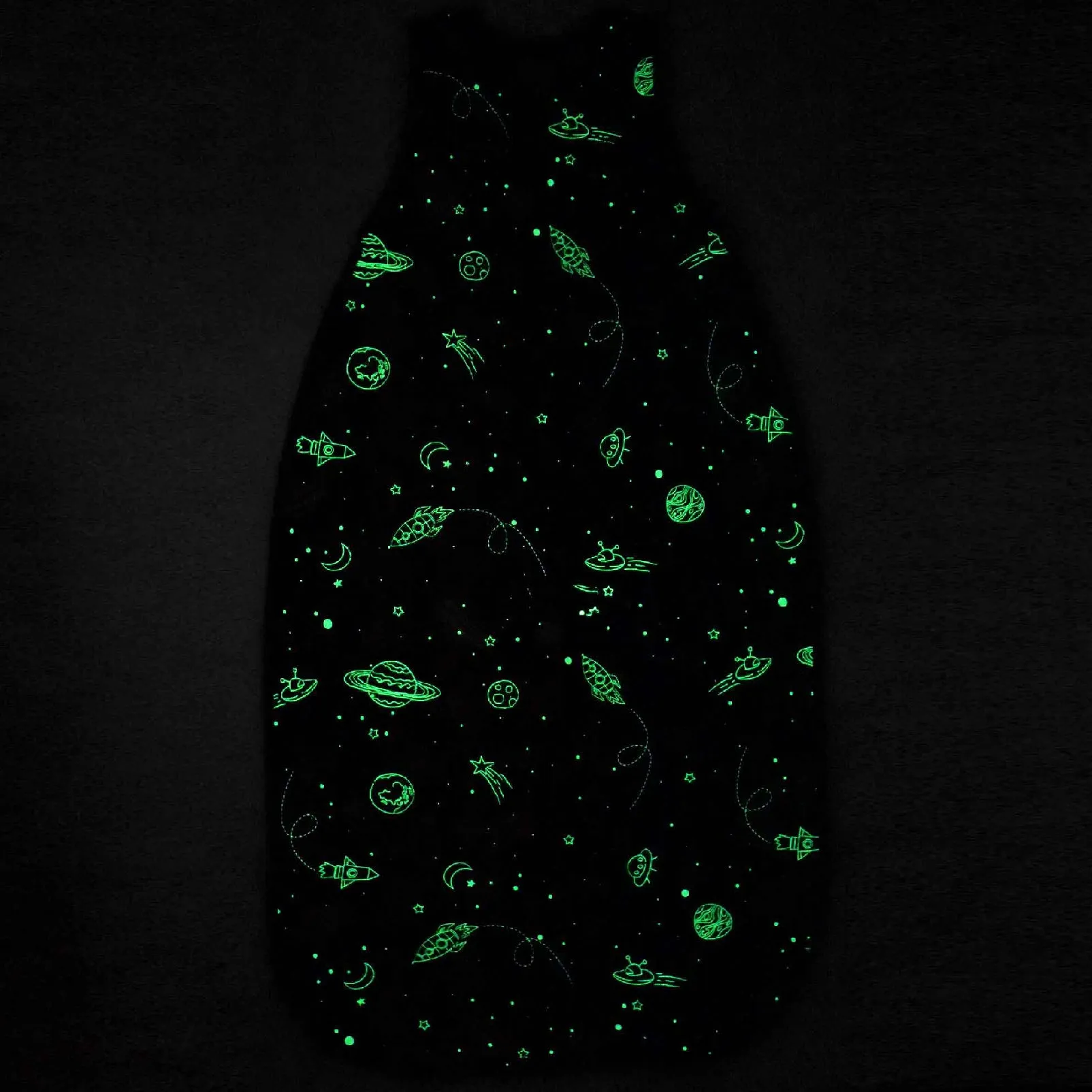 4 Season Big Kid Sleep Bag, Merino Wool & Organic Cotton, 4 - 6 Years, Space - GLOW IN THE DARK