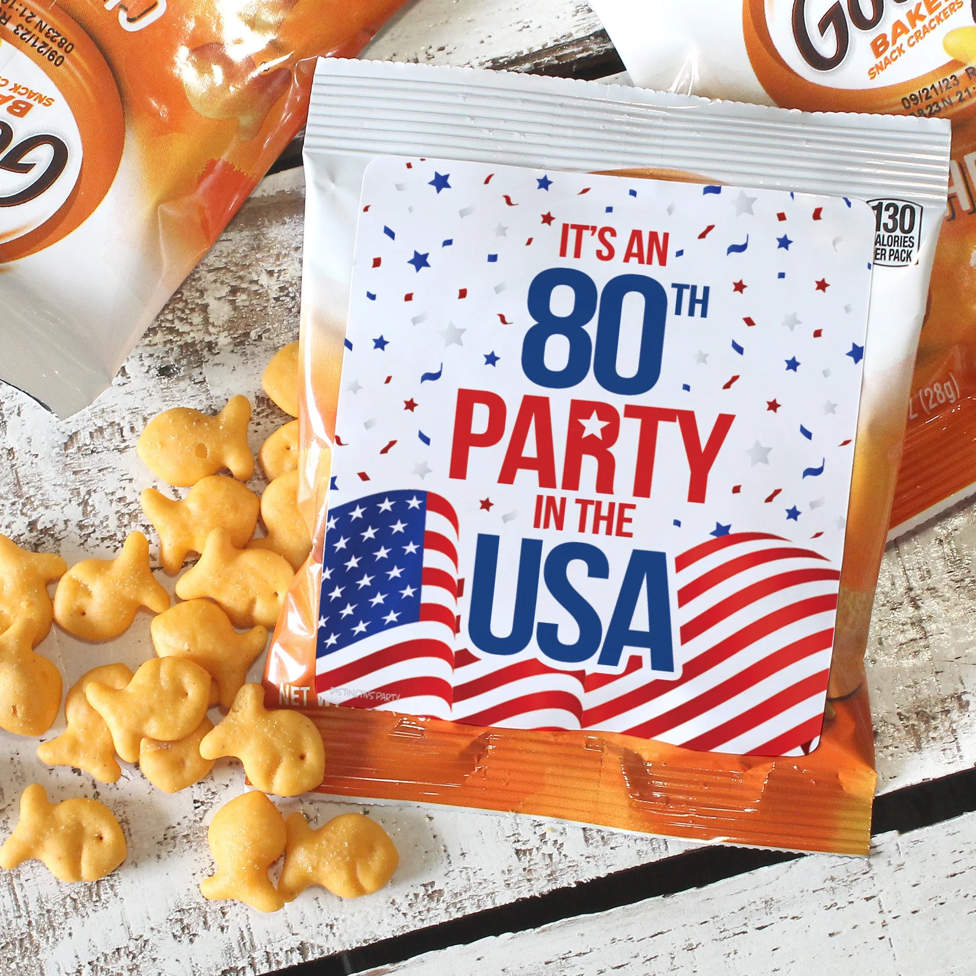 80th Birthday: Red White & Blue - Popcorn, Chip Bag, and Snack Bag Stickers - 32 Stickers