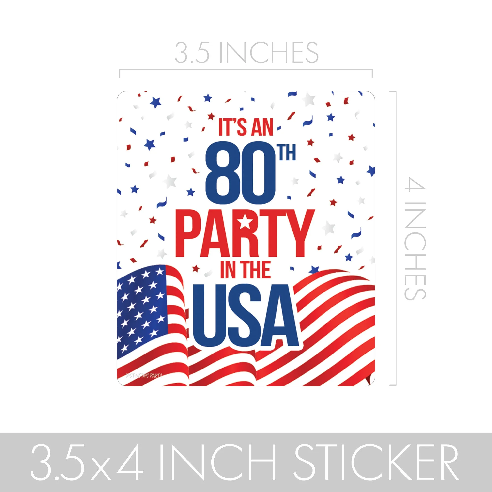 80th Birthday: Red White & Blue - Popcorn, Chip Bag, and Snack Bag Stickers - 32 Stickers