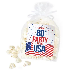 80th Birthday: Red White & Blue - Popcorn, Chip Bag, and Snack Bag Stickers - 32 Stickers