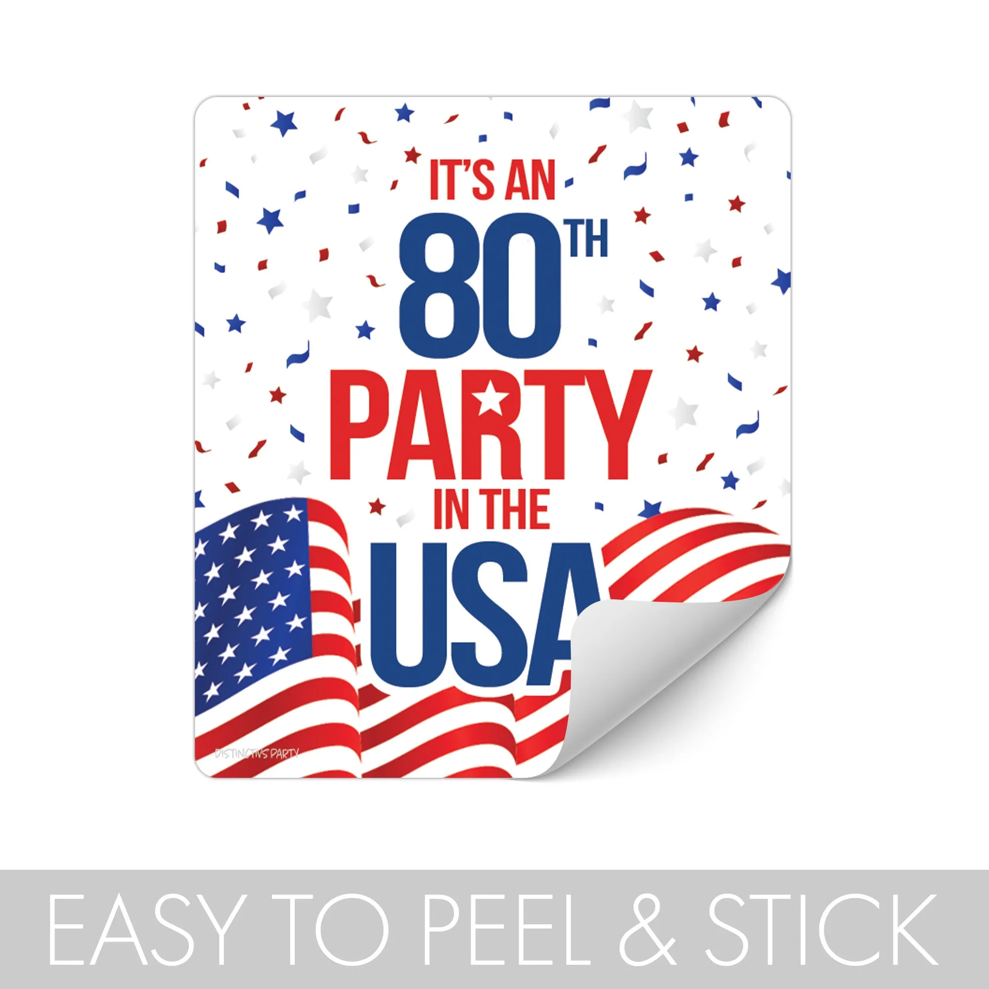 80th Birthday: Red White & Blue - Popcorn, Chip Bag, and Snack Bag Stickers - 32 Stickers