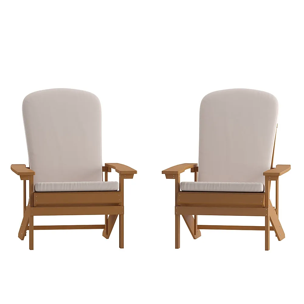 Alamont Home - Charlestown Indoor/Outdoor Adirondack Chairs with Cushions - Set of 2 - Teak/Cream