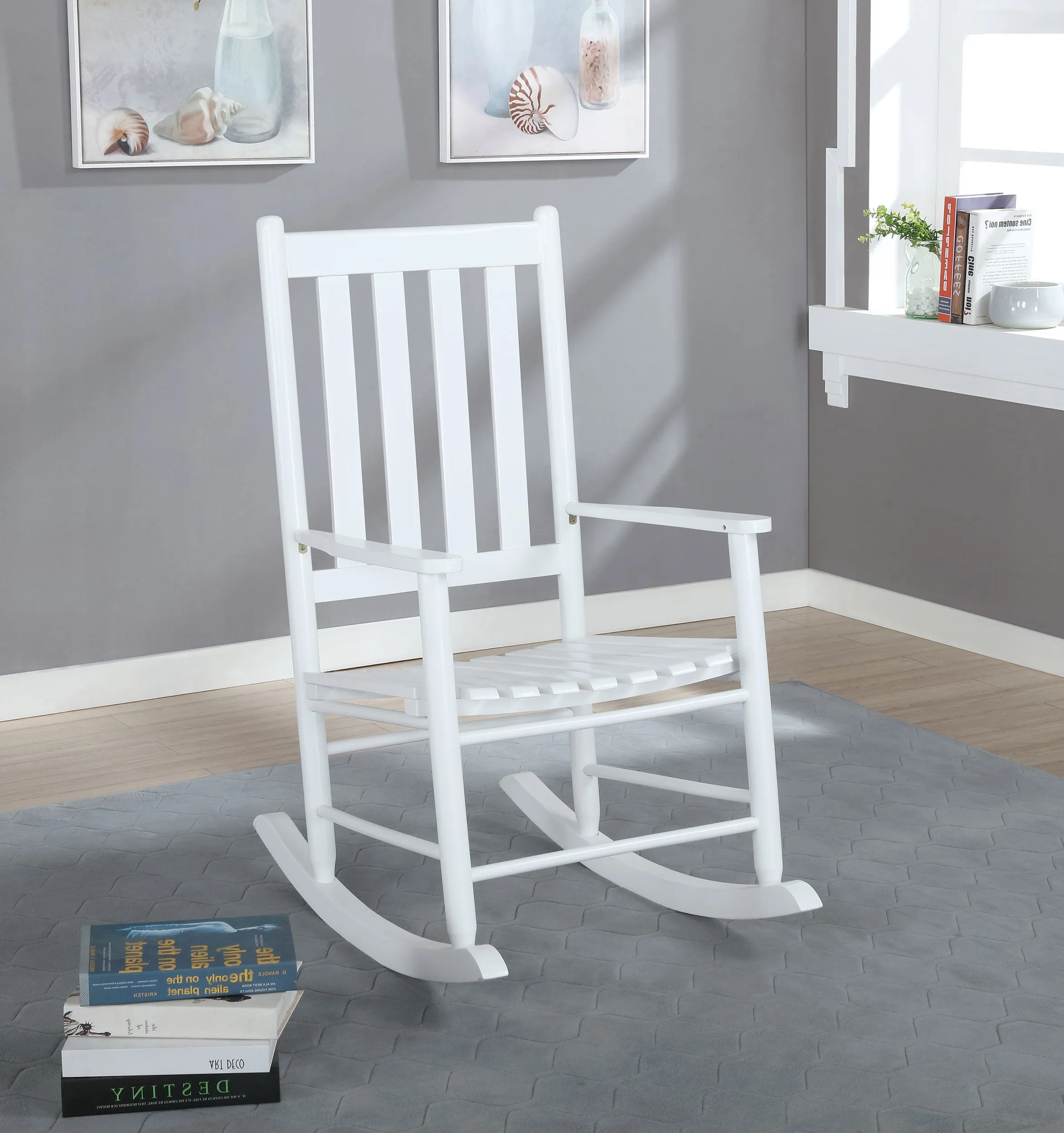 Annie Slat Back Solid Wood Rocking Chair White