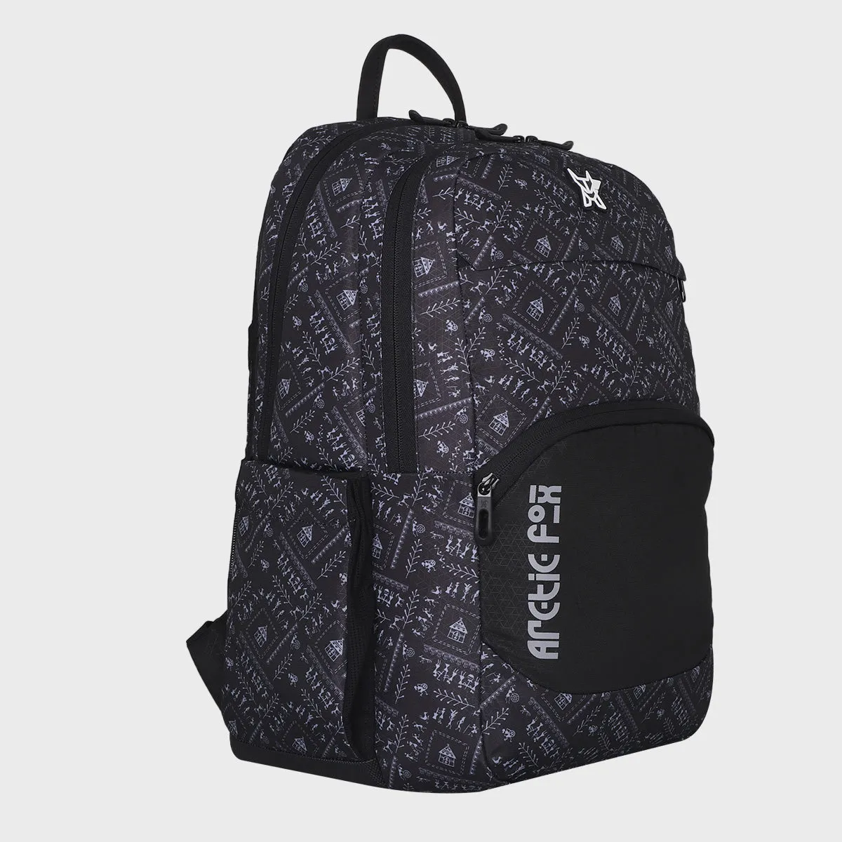 Arctic Fox Warli Black Laptop Backpack