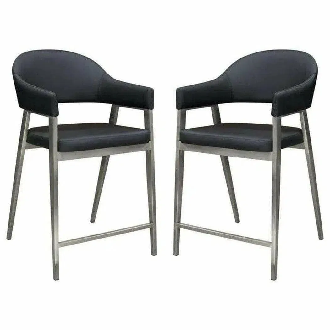 Black Leather Counter Height Chairs Set of Two