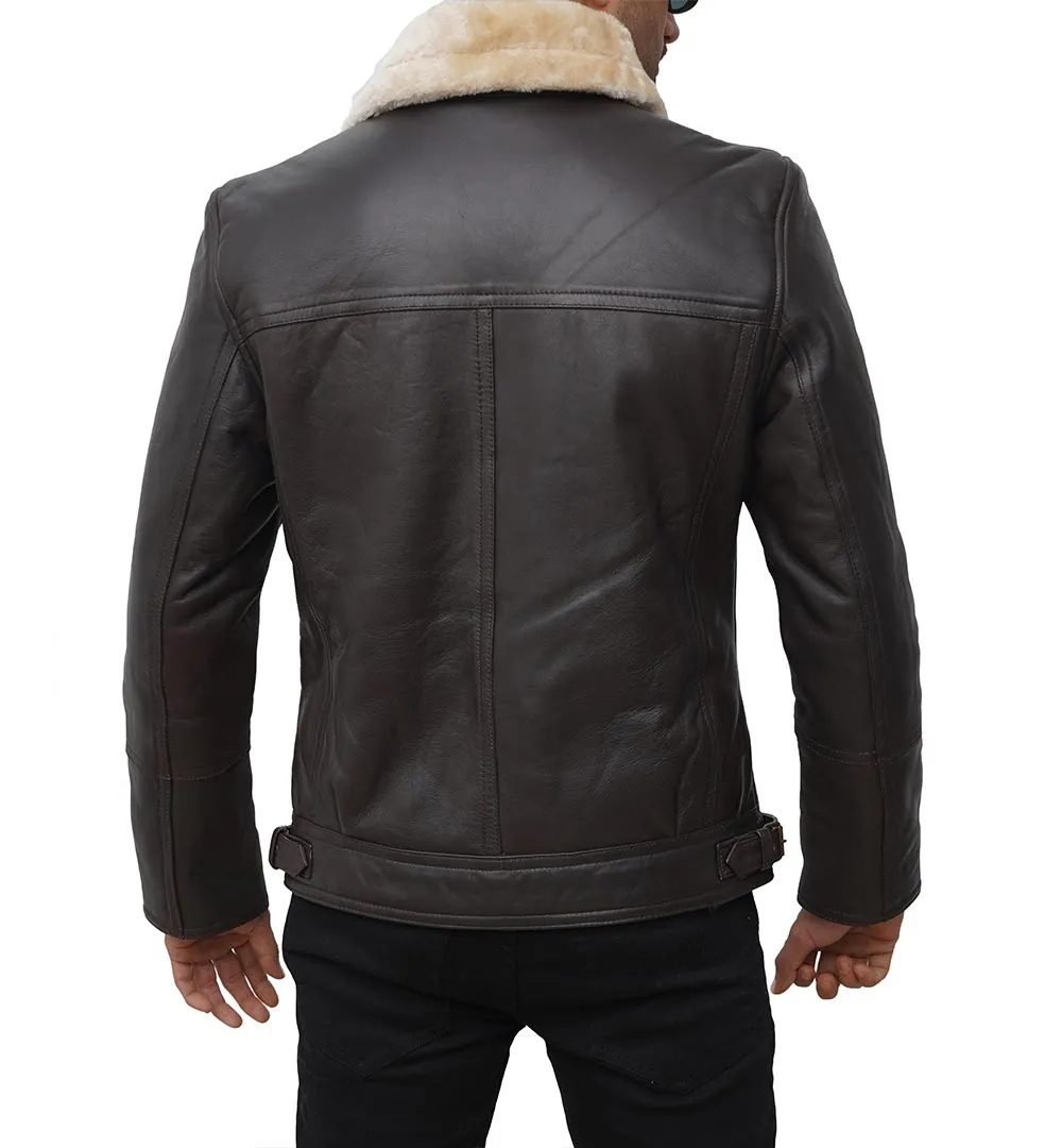 Brown Asymmetrical Shearling Men's Leather Coat