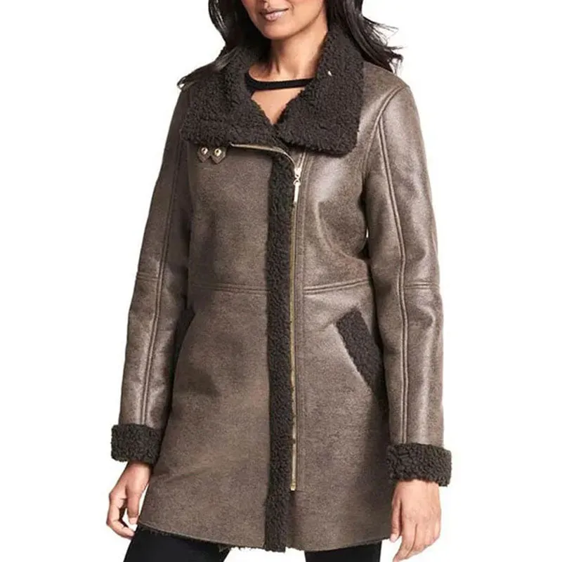 Buy Genuine Best Winter Sheepskin Emaya Brown Aviator Shearling Coat