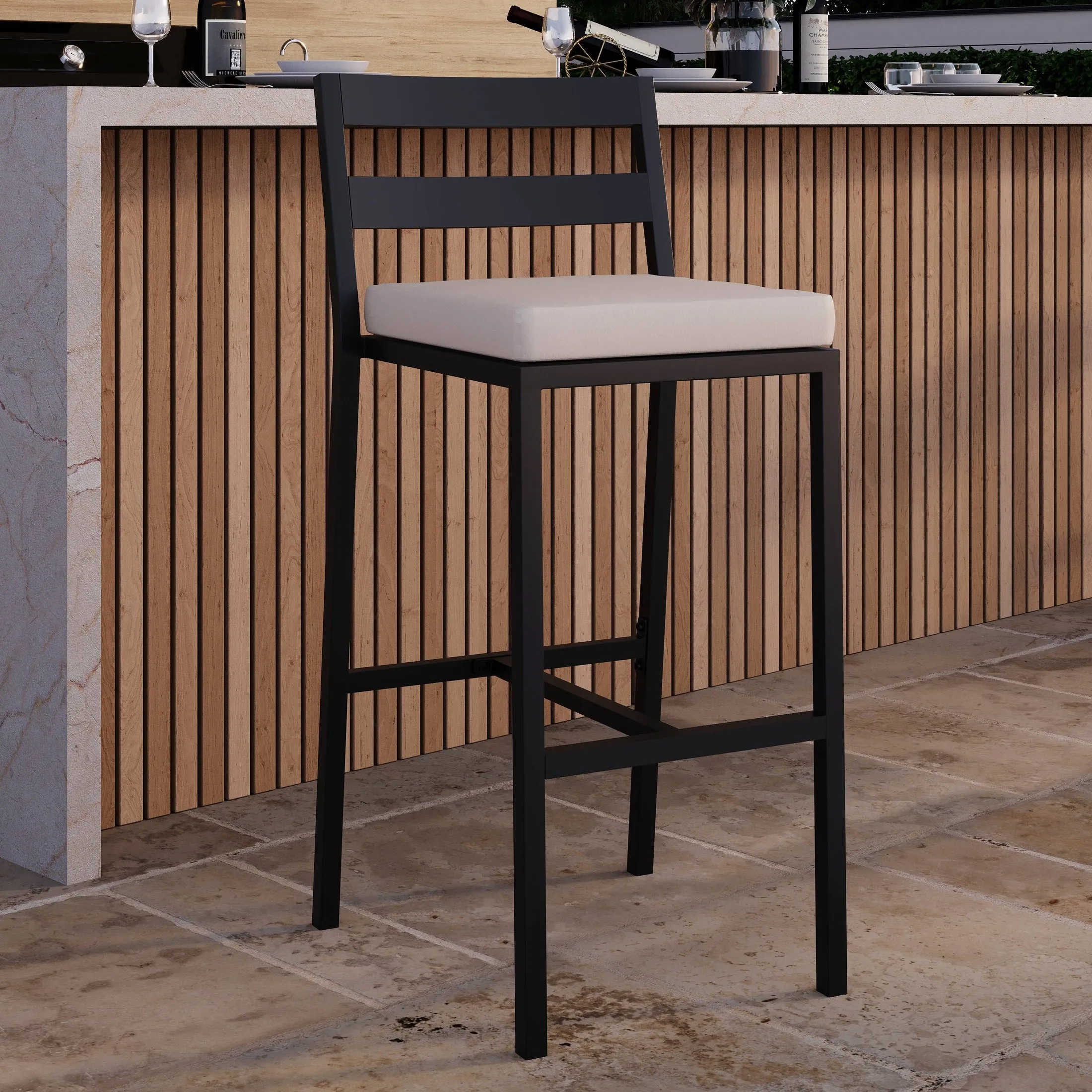 Chelsea Modern Patio Bar Chair in Powder-Coated Aluminum with Removable Cushion Set of 2