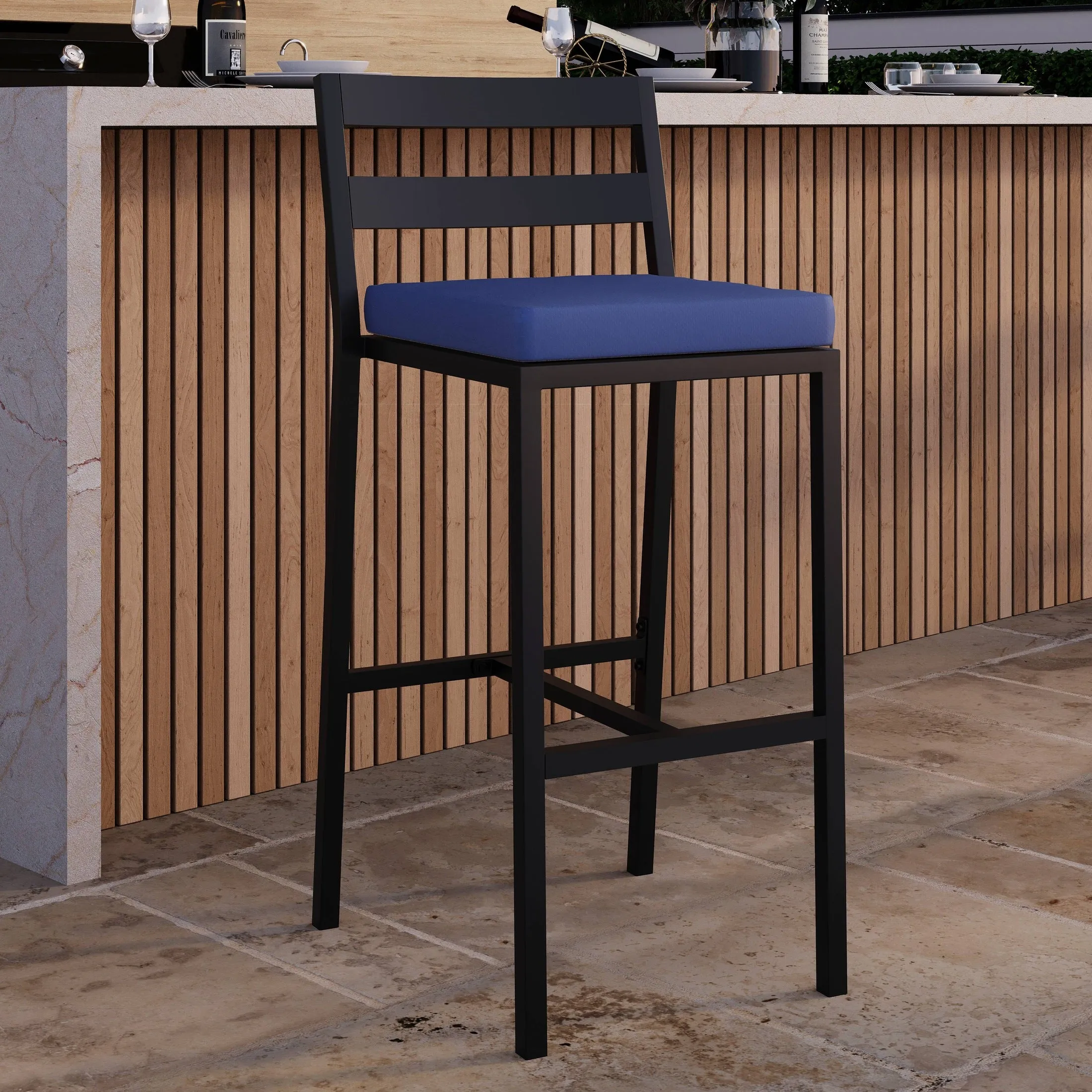 Chelsea Modern Patio Bar Chair in Powder-Coated Aluminum with Removable Cushion Set of 2