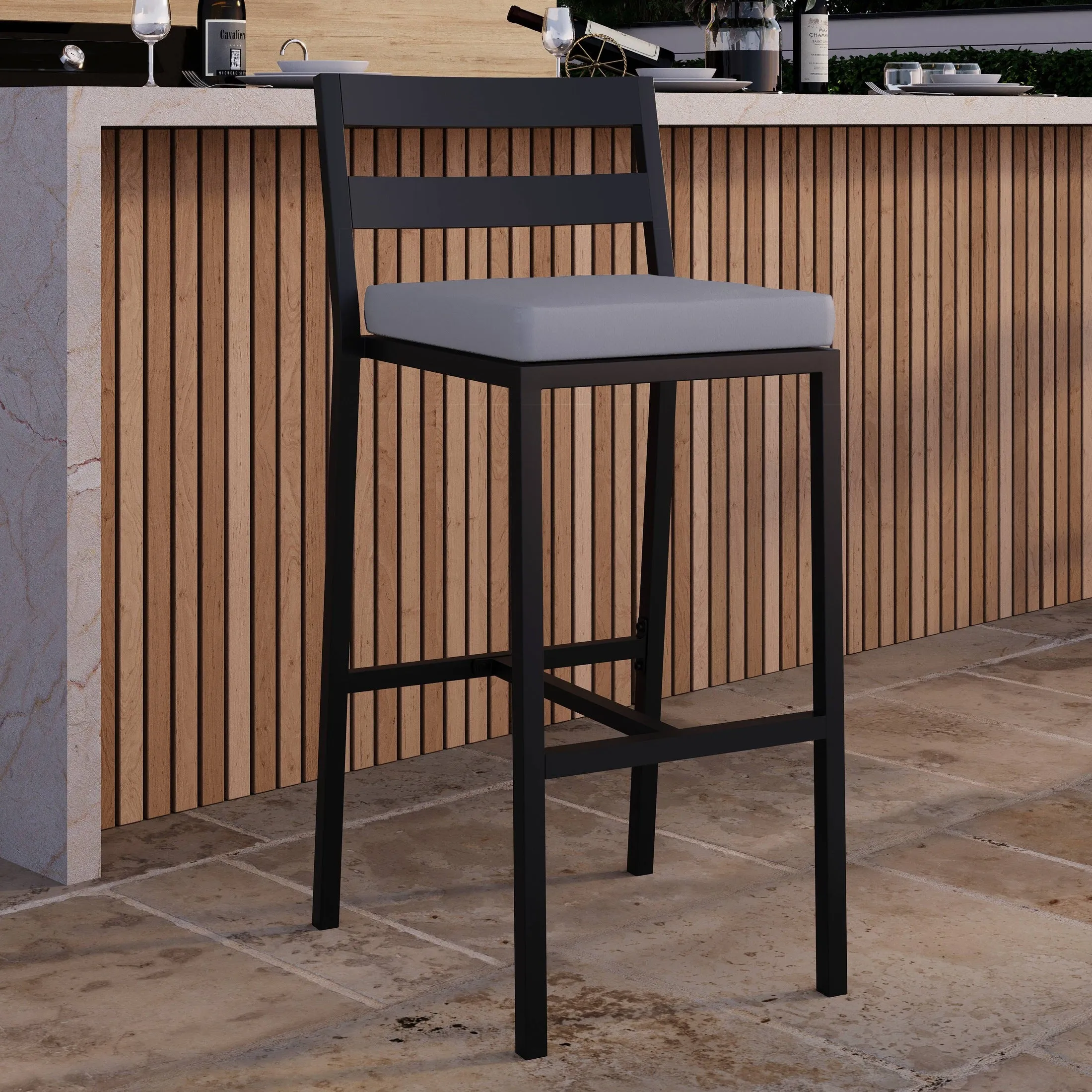 Chelsea Modern Patio Bar Chair in Powder-Coated Aluminum with Removable Cushion Set of 2