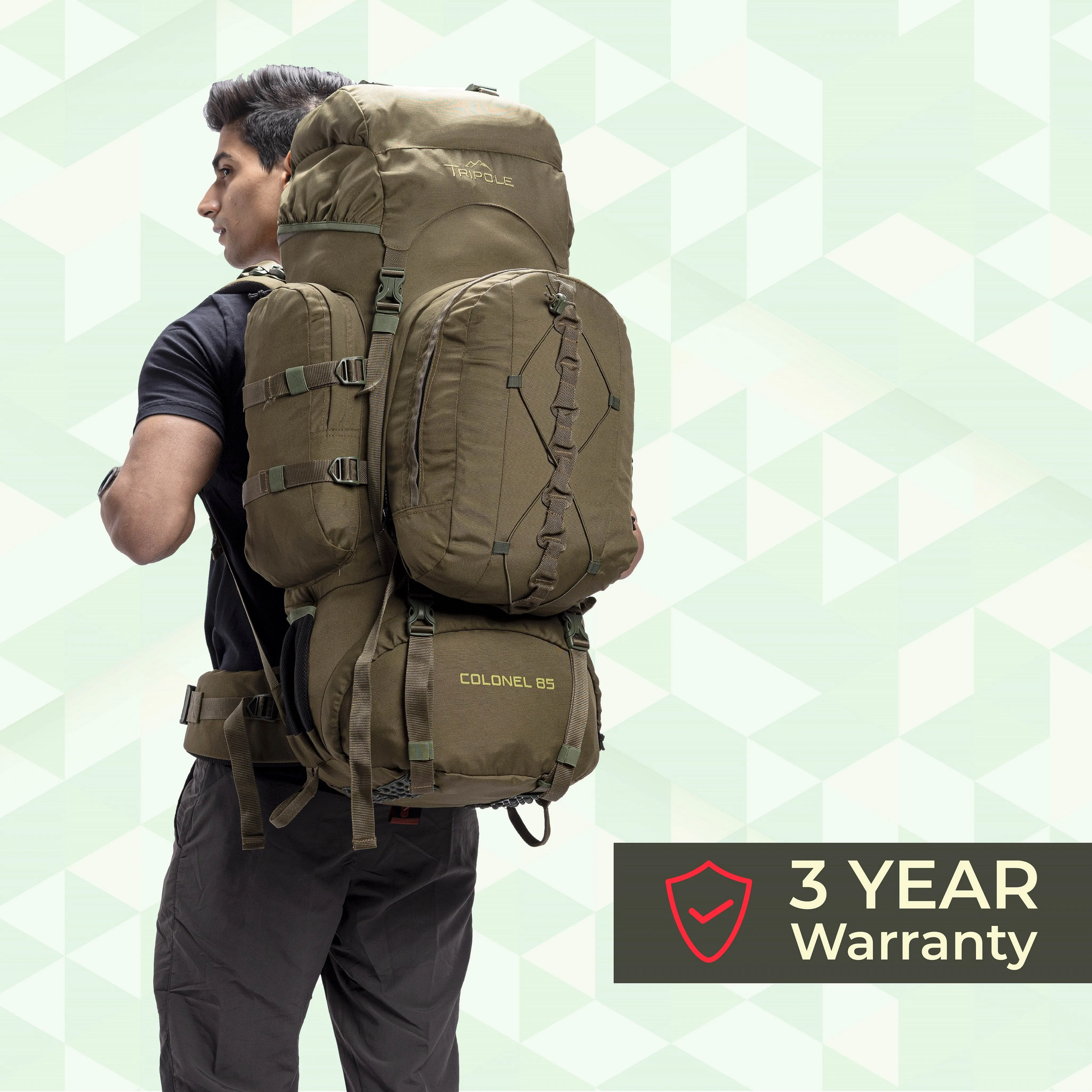 Colonel Series 85 Litre Rucksack   Detachable Day Pack & Rain Cover | Olive Green