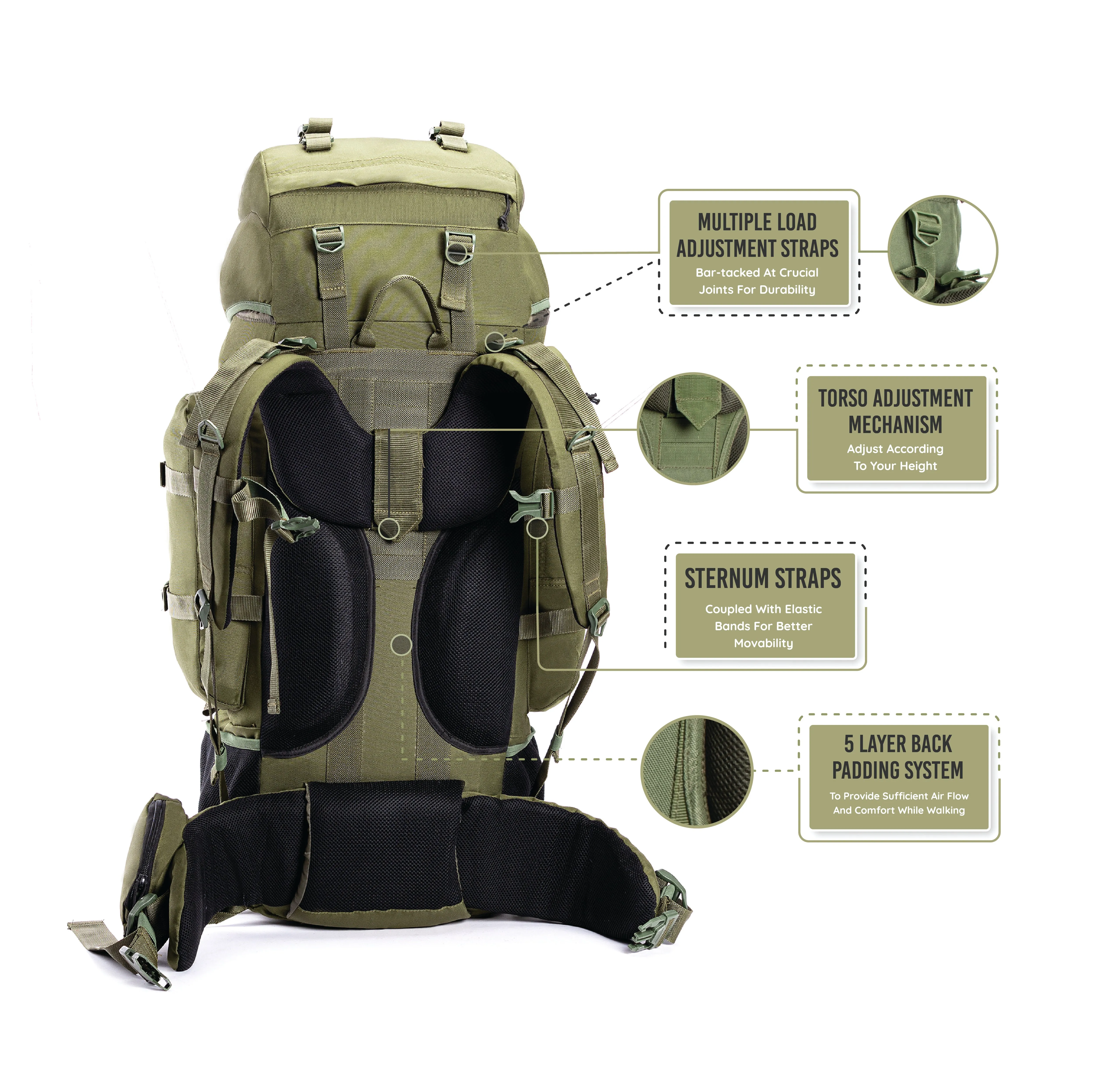 Colonel Series 85 Litre Rucksack   Detachable Day Pack & Rain Cover | Olive Green