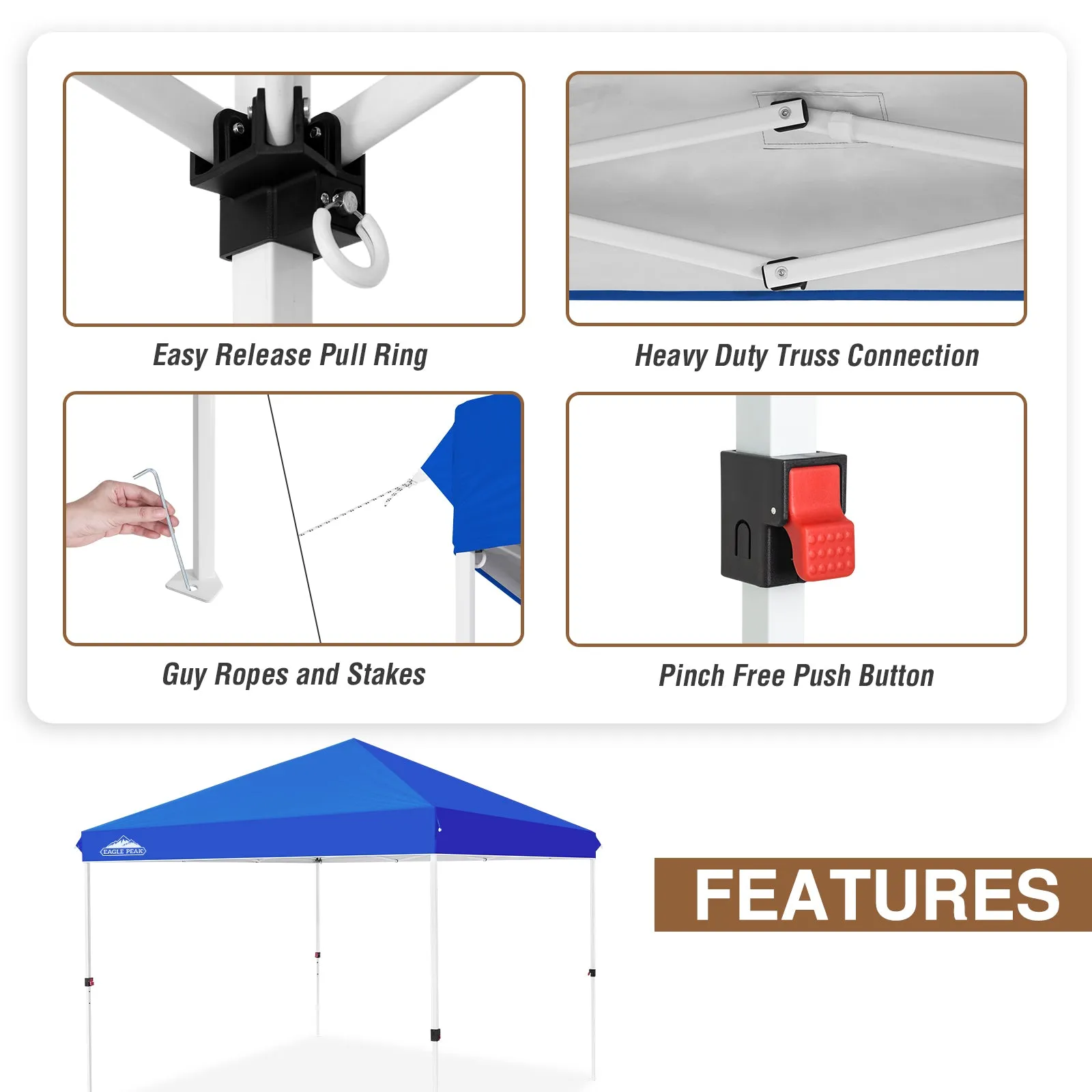 EAGLE PEAK 10x10 Outdoor Pop up Straight Leg Canopy with Wheeled Carry Bag, 100 Square Feet of Shade