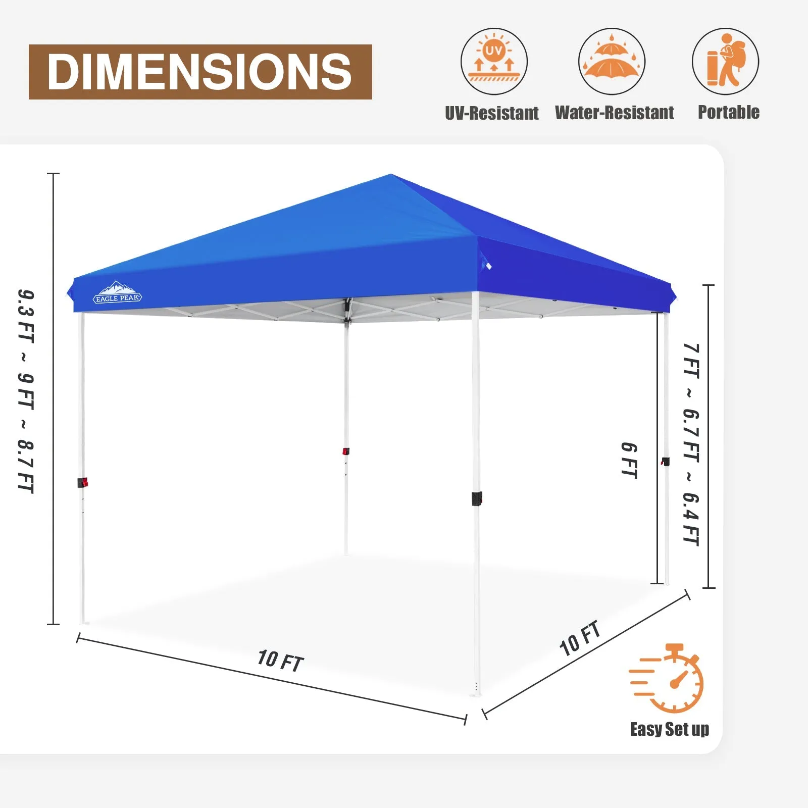 EAGLE PEAK 10x10 Outdoor Pop up Straight Leg Canopy with Wheeled Carry Bag, 100 Square Feet of Shade