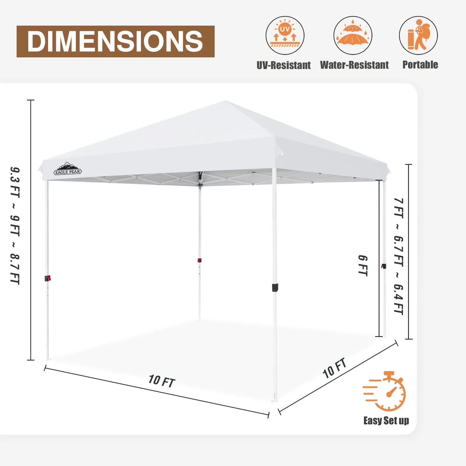 EAGLE PEAK 10x10 Outdoor Pop up Straight Leg Canopy with Wheeled Carry Bag, 100 Square Feet of Shade