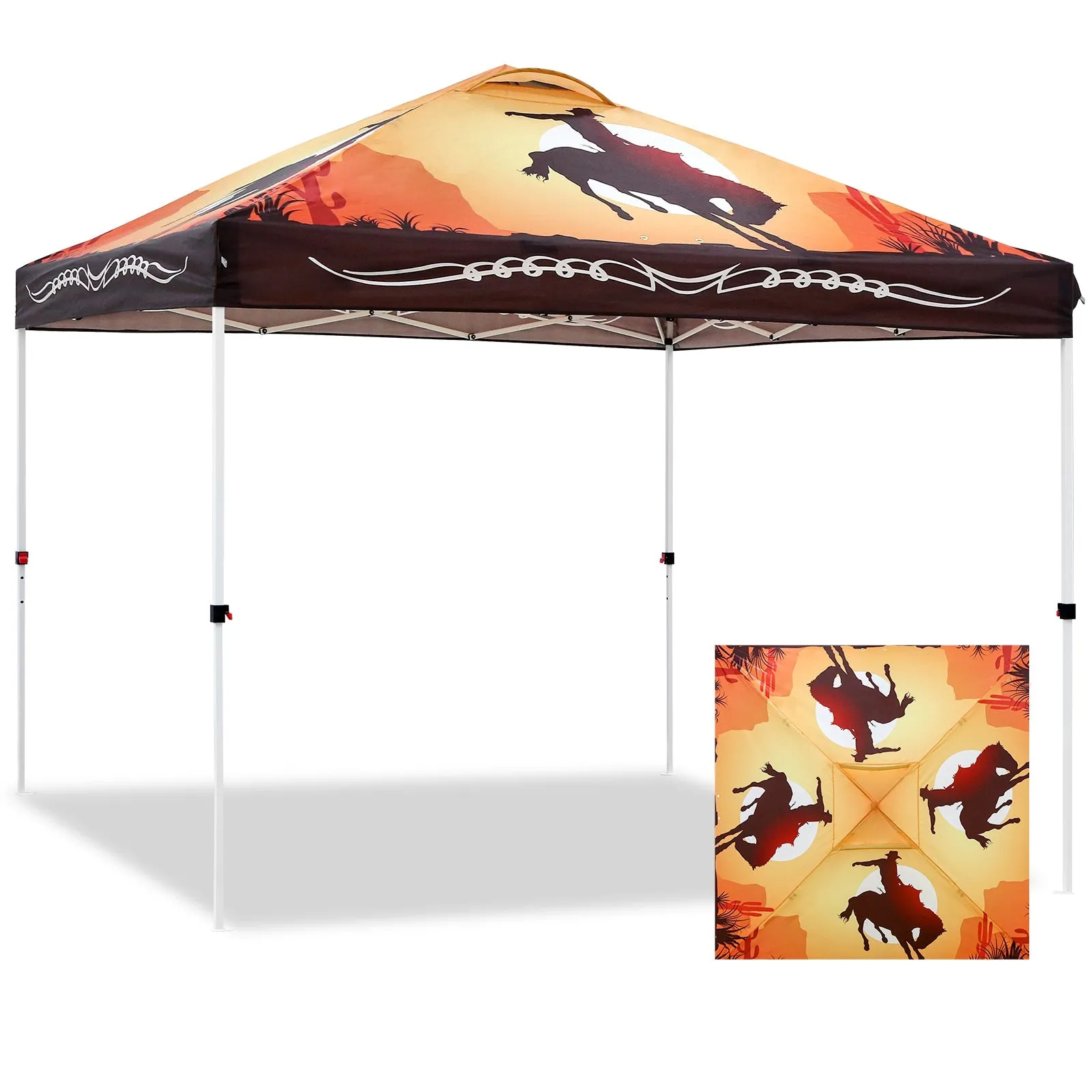 Eagle Peak SHADE GRAPHiX Easy Setup 10x10 Pop Up Canopy Tent with Digital Printed Cowboy