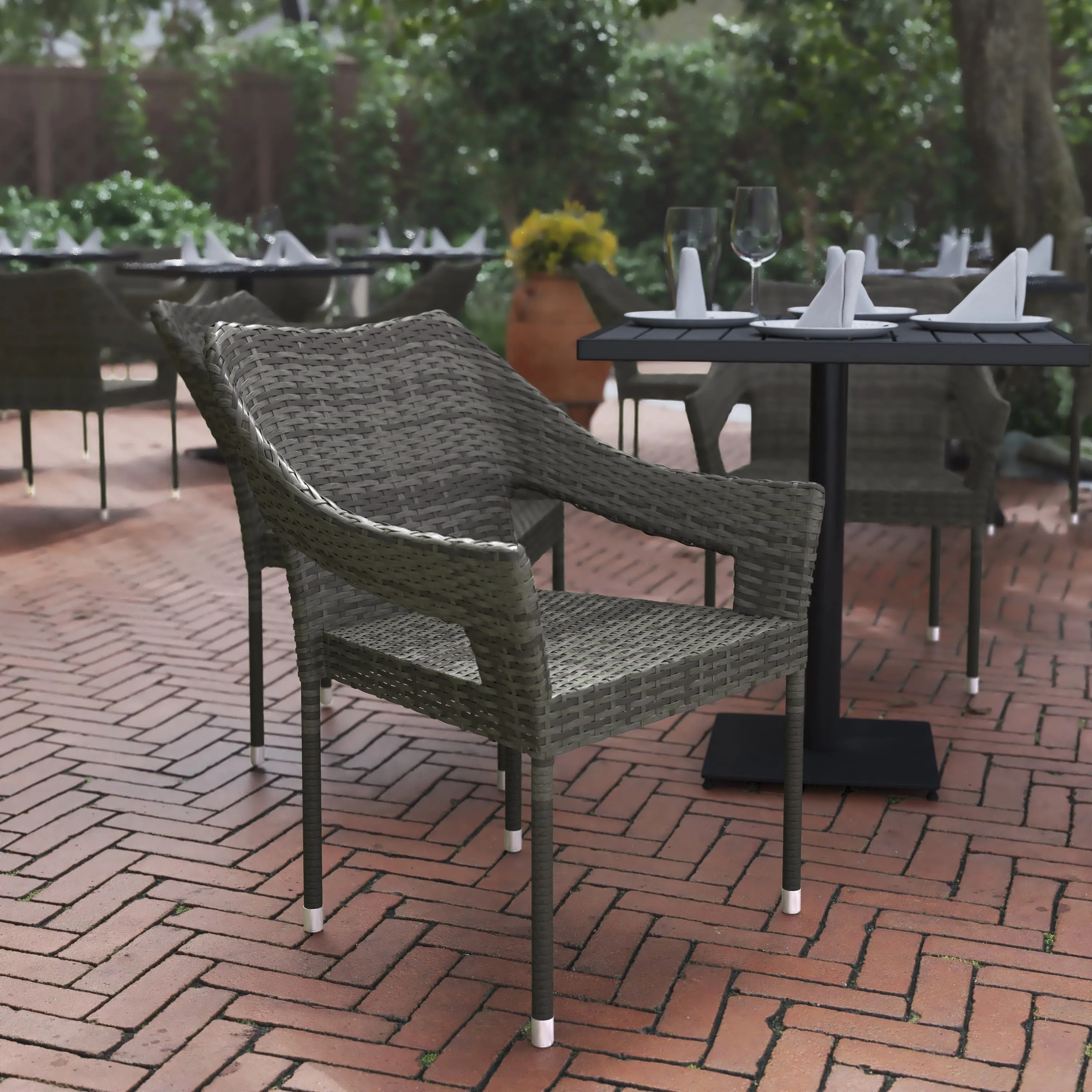 Ethan Commercial Grade Stacking Patio Chair, All Weather PE Rattan Wicker Patio Dining Chair