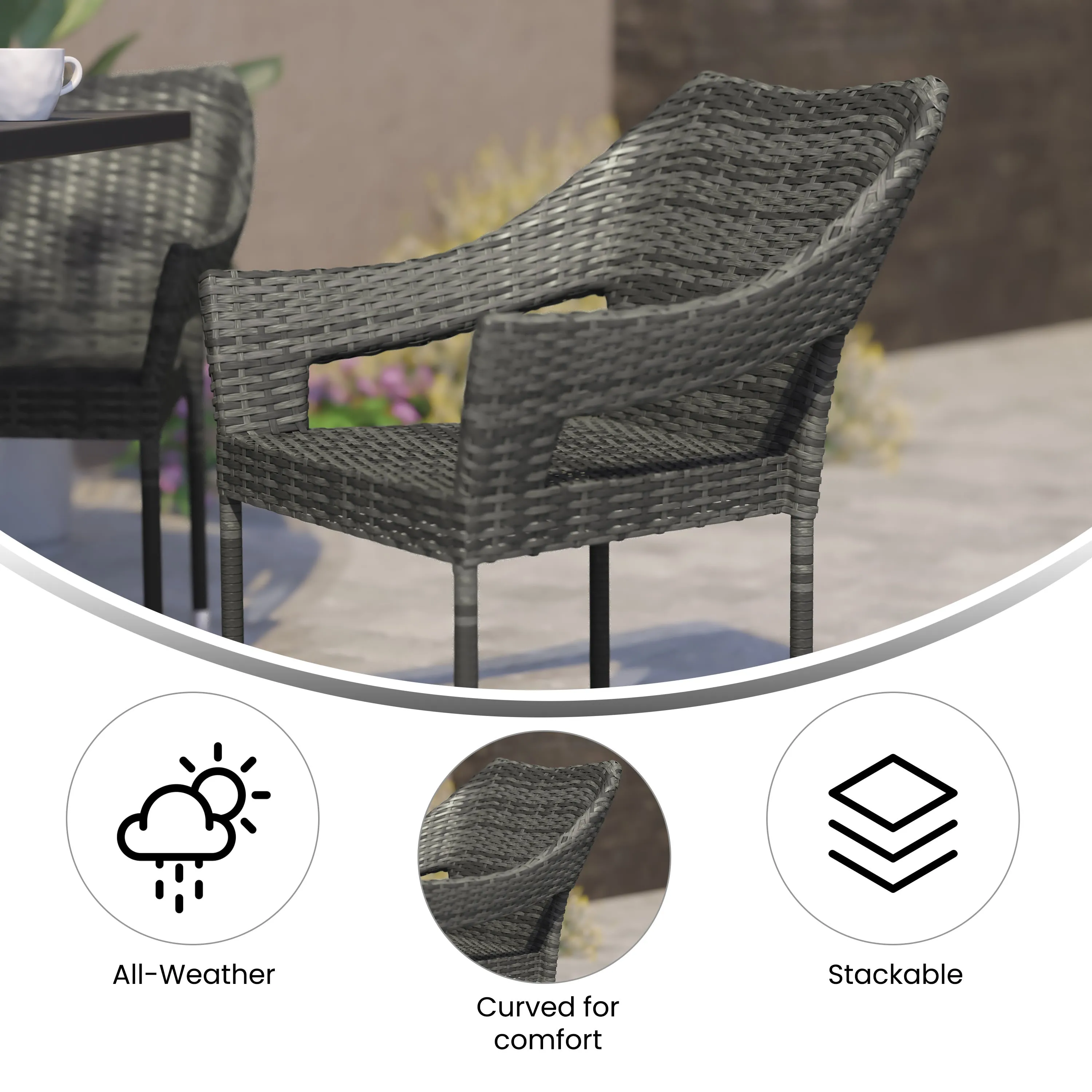 Ethan Commercial Grade Stacking Patio Chair, All Weather PE Rattan Wicker Patio Dining Chair