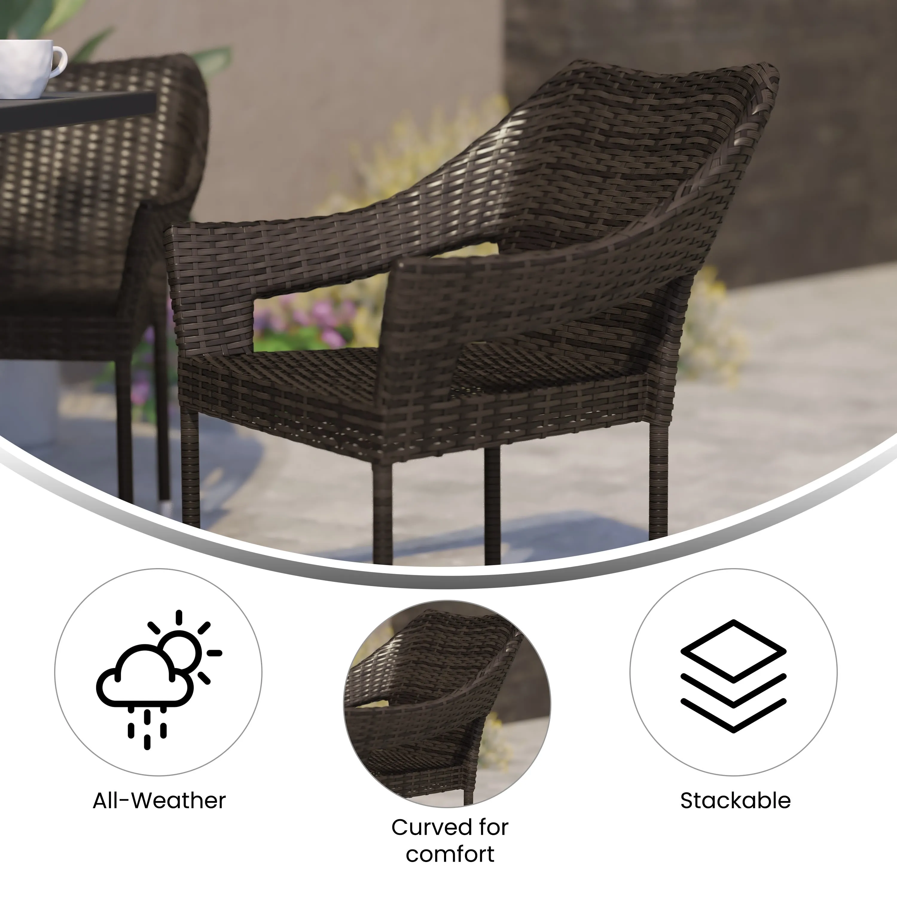 Ethan Commercial Grade Stacking Patio Chair, All Weather PE Rattan Wicker Patio Dining Chair