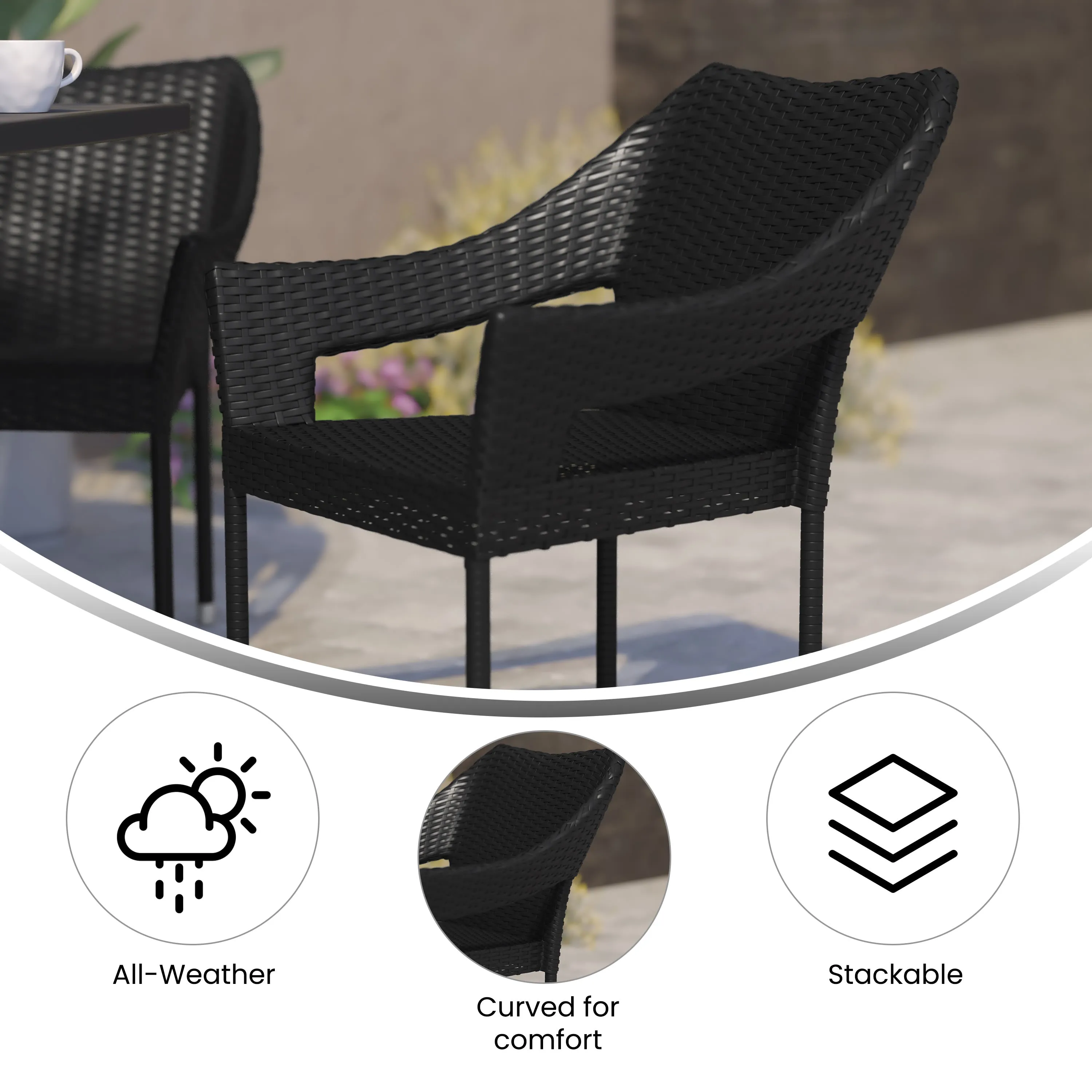 Ethan Commercial Grade Stacking Patio Chair, All Weather PE Rattan Wicker Patio Dining Chair