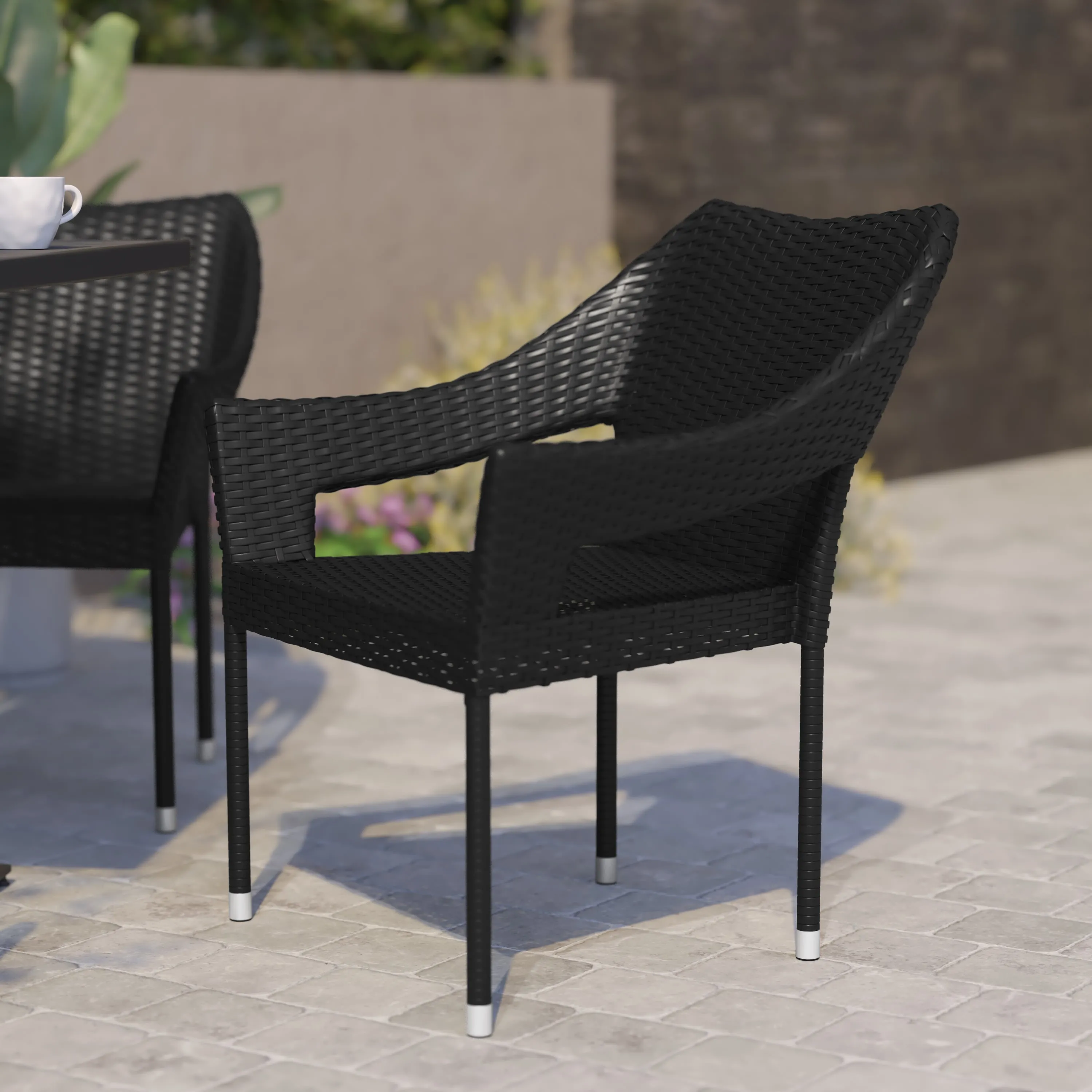 Ethan Commercial Grade Stacking Patio Chair, All Weather PE Rattan Wicker Patio Dining Chair