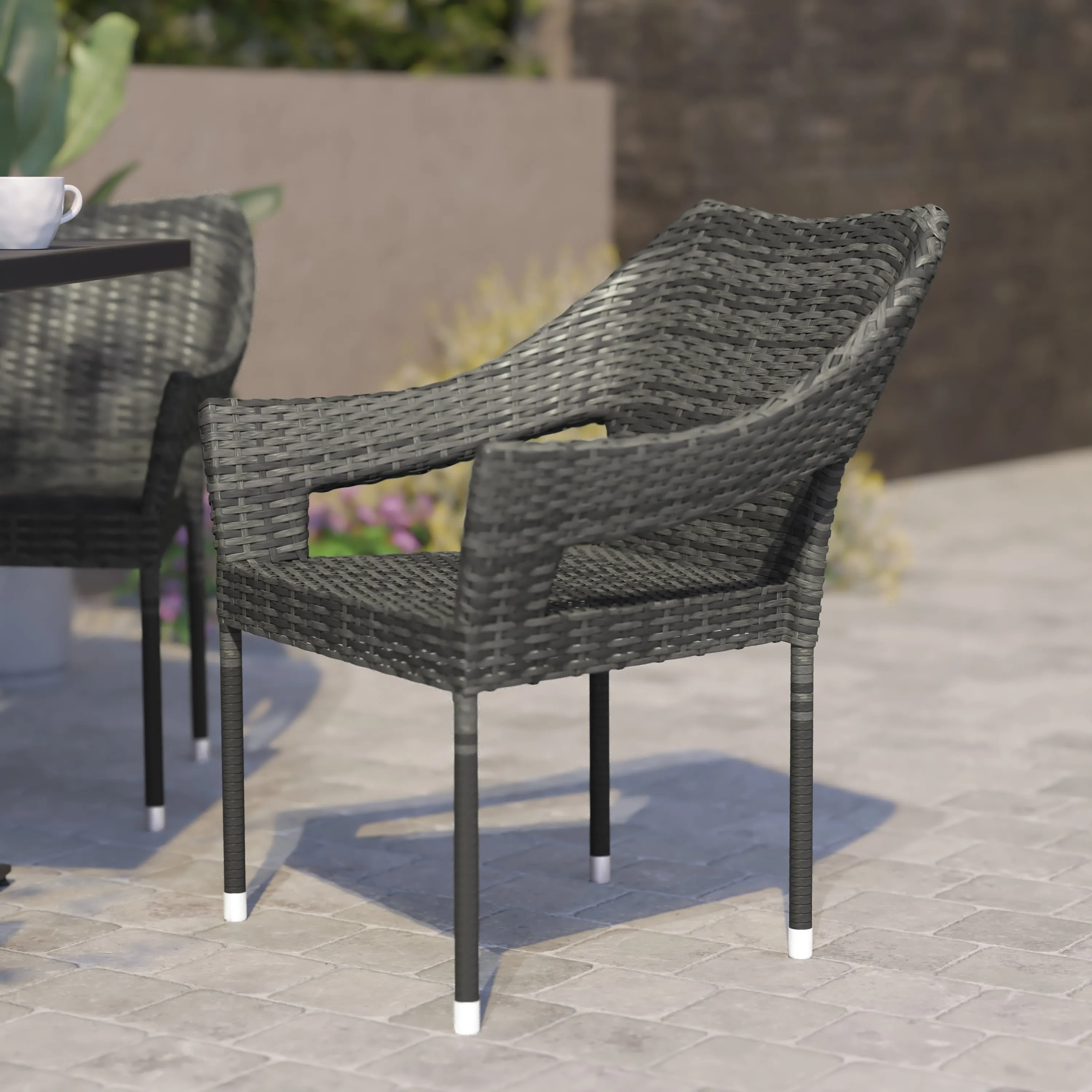 Ethan Commercial Grade Stacking Patio Chair, All Weather PE Rattan Wicker Patio Dining Chair