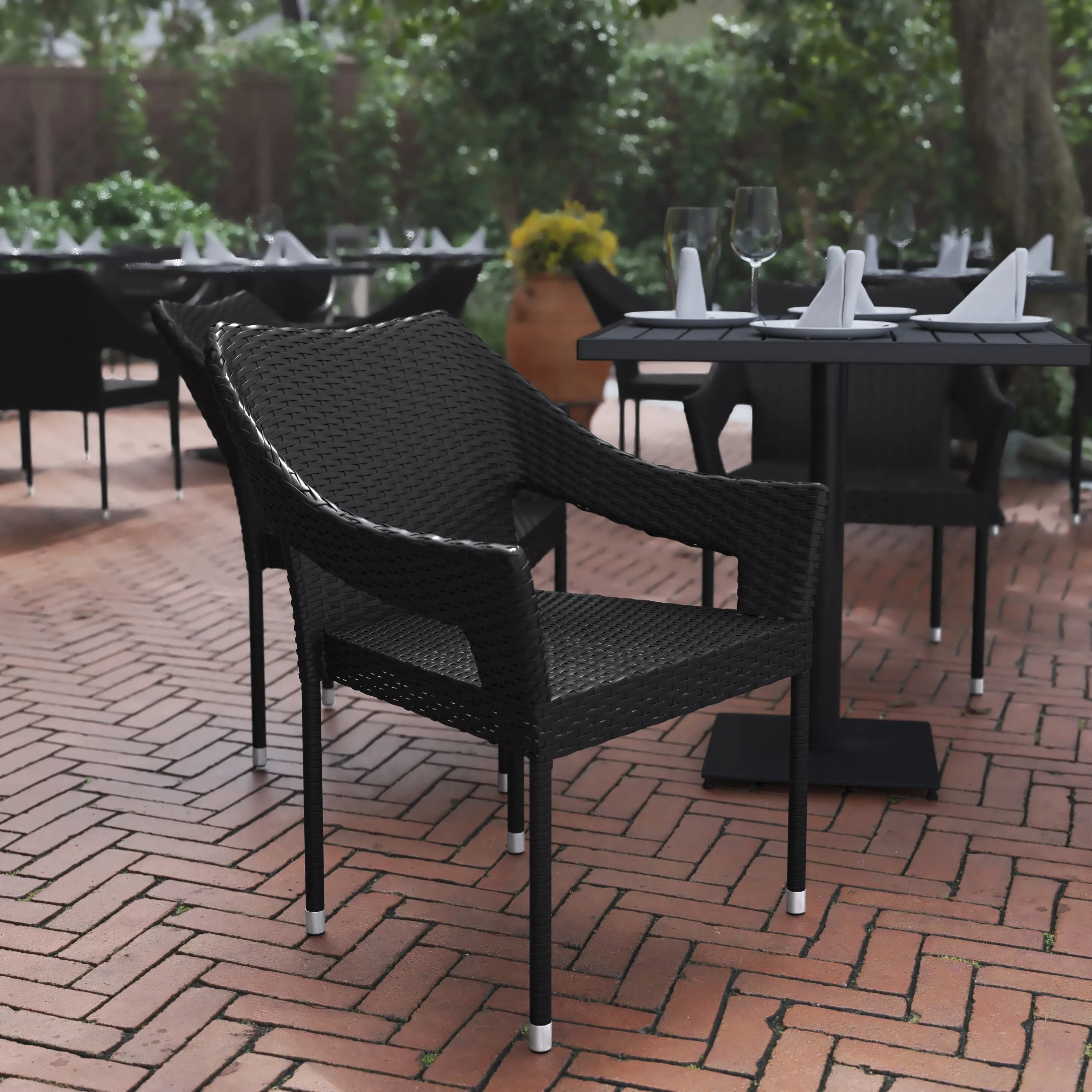 Ethan Commercial Grade Stacking Patio Chair, All Weather PE Rattan Wicker Patio Dining Chair