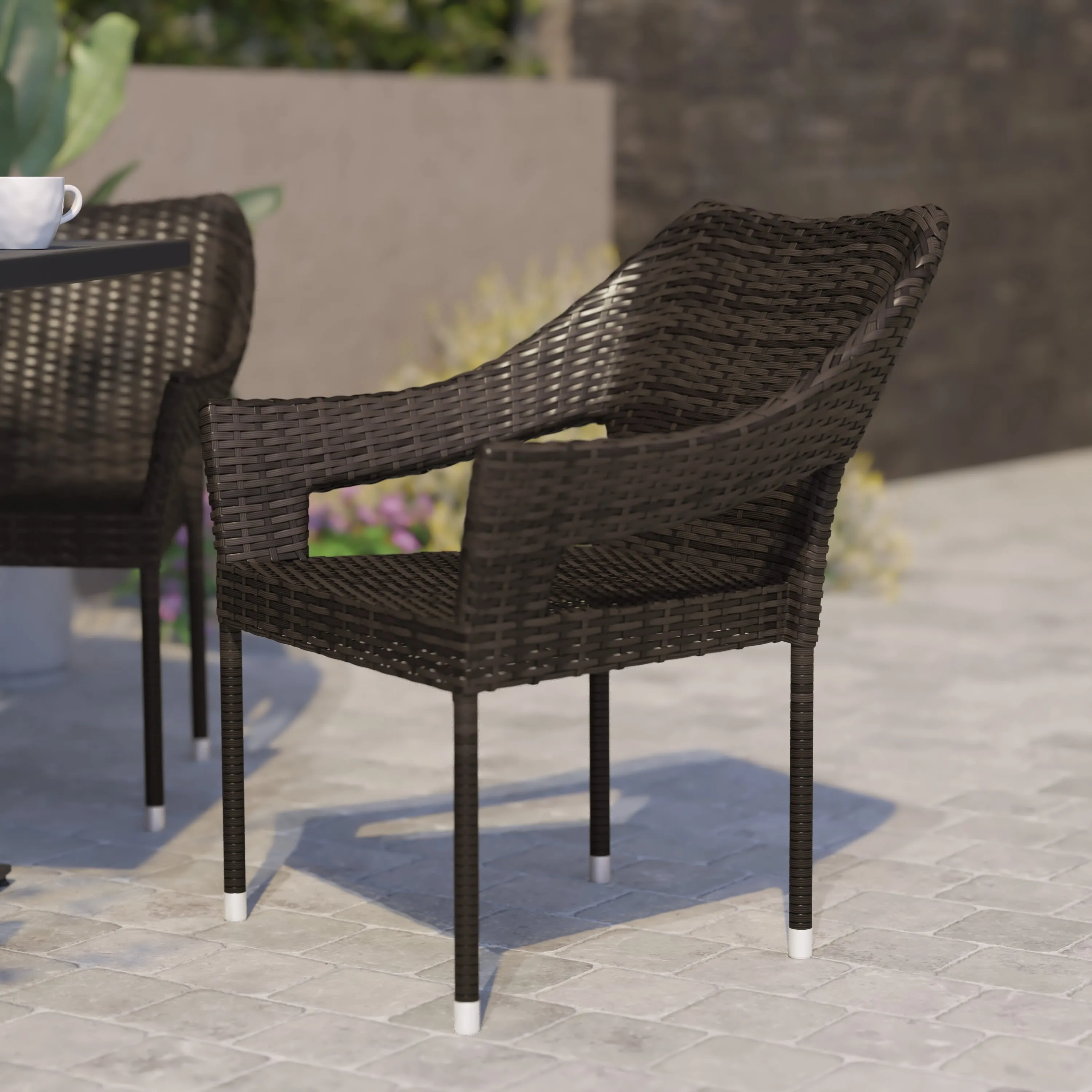 Ethan Commercial Grade Stacking Patio Chair, All Weather PE Rattan Wicker Patio Dining Chair