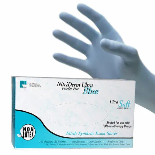 Fentanyl Tested Nitrile Gloves Blue, Powder Free by NitriDerm 100/Box