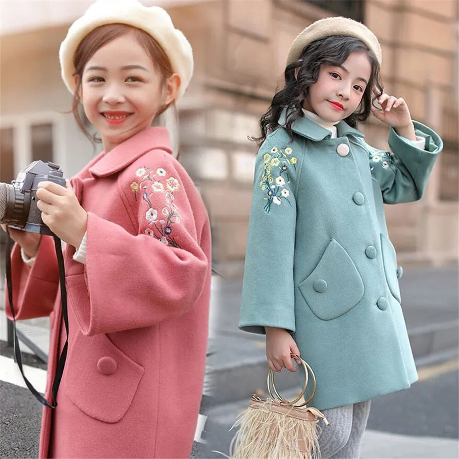 Girls Winter Coat - Gils Jackets Flower Embroidery