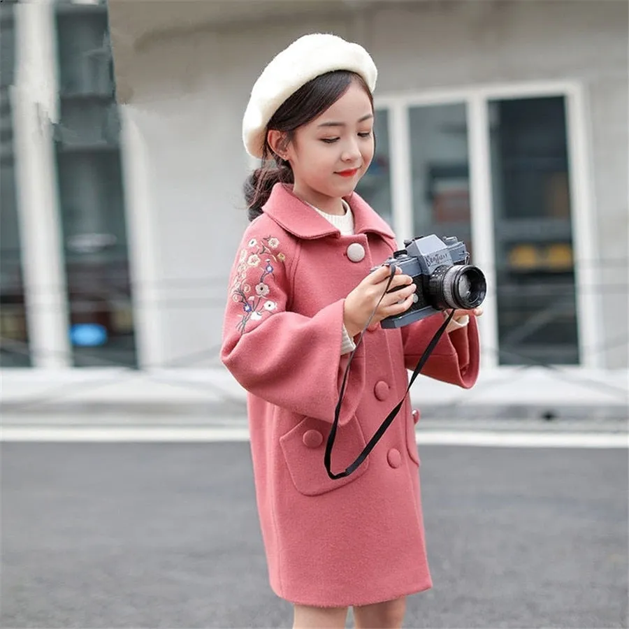 Girls Winter Coat - Gils Jackets Flower Embroidery