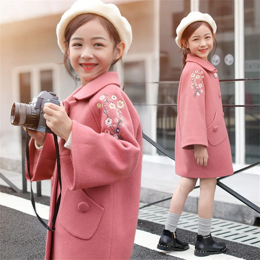 Girls Winter Coat - Gils Jackets Flower Embroidery