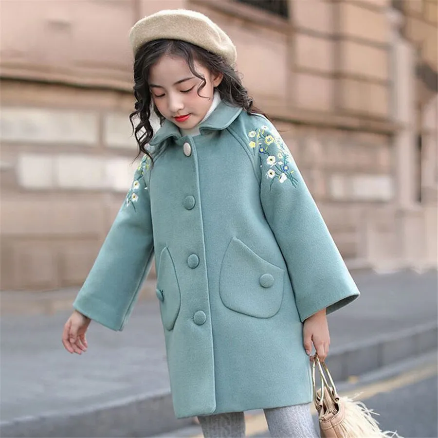 Girls Winter Coat - Gils Jackets Flower Embroidery