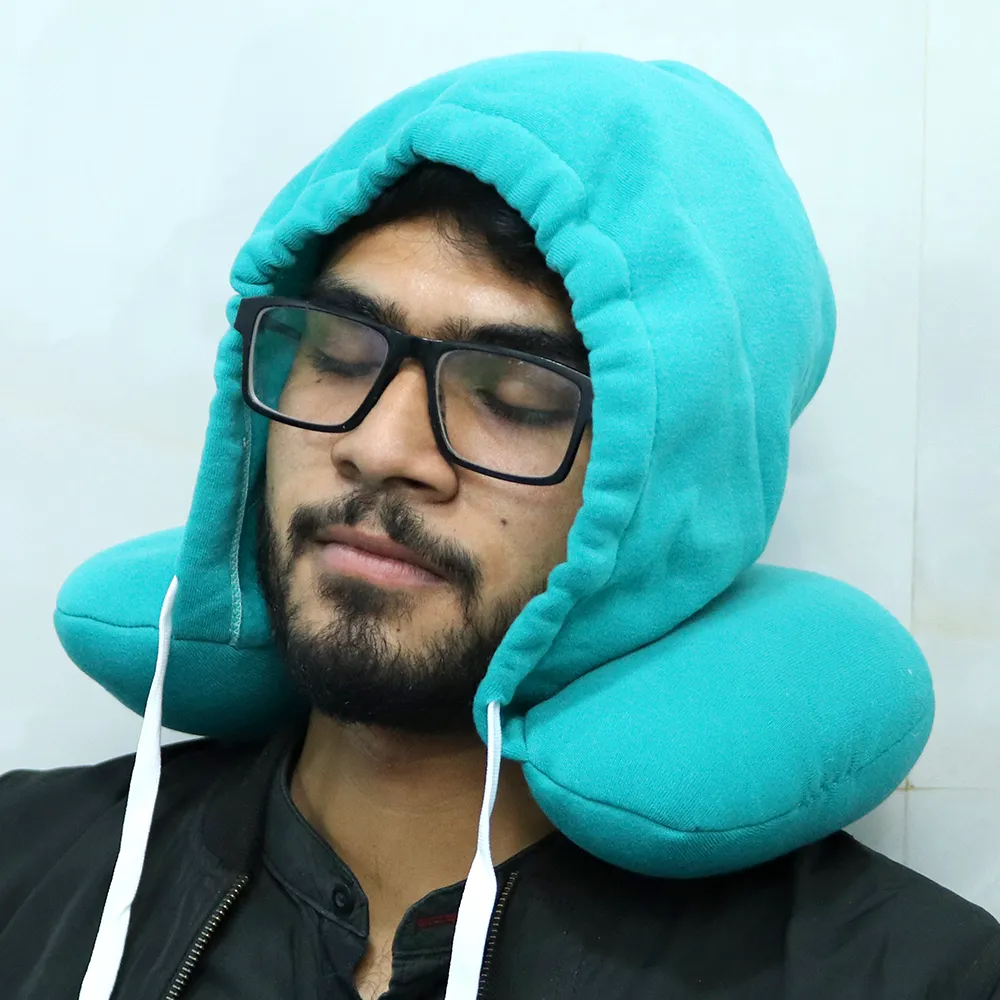 Hoodie Style Neck Pillow (Blue & Black)