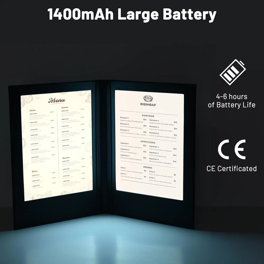 LED Backlit Menus Illuminated 5.5x7 2-View with Adaptor