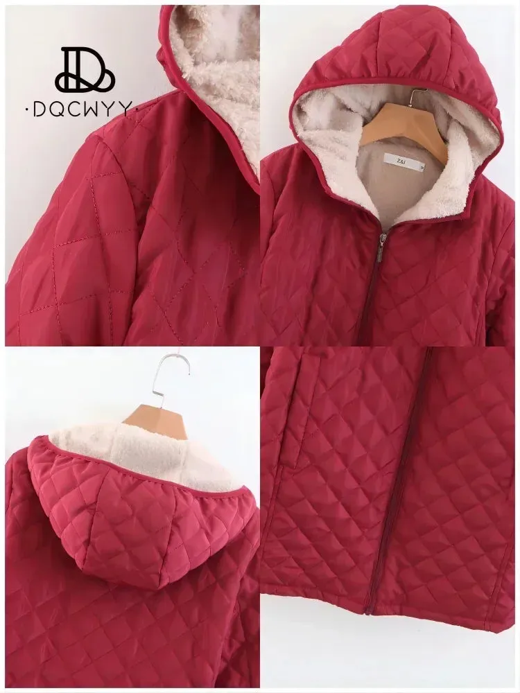 New Women Jacket Winter Hooded Plush Parkets Mid Length Casual Cotton-padded Jacket Winter Coat Women's Clothing Free Shipping