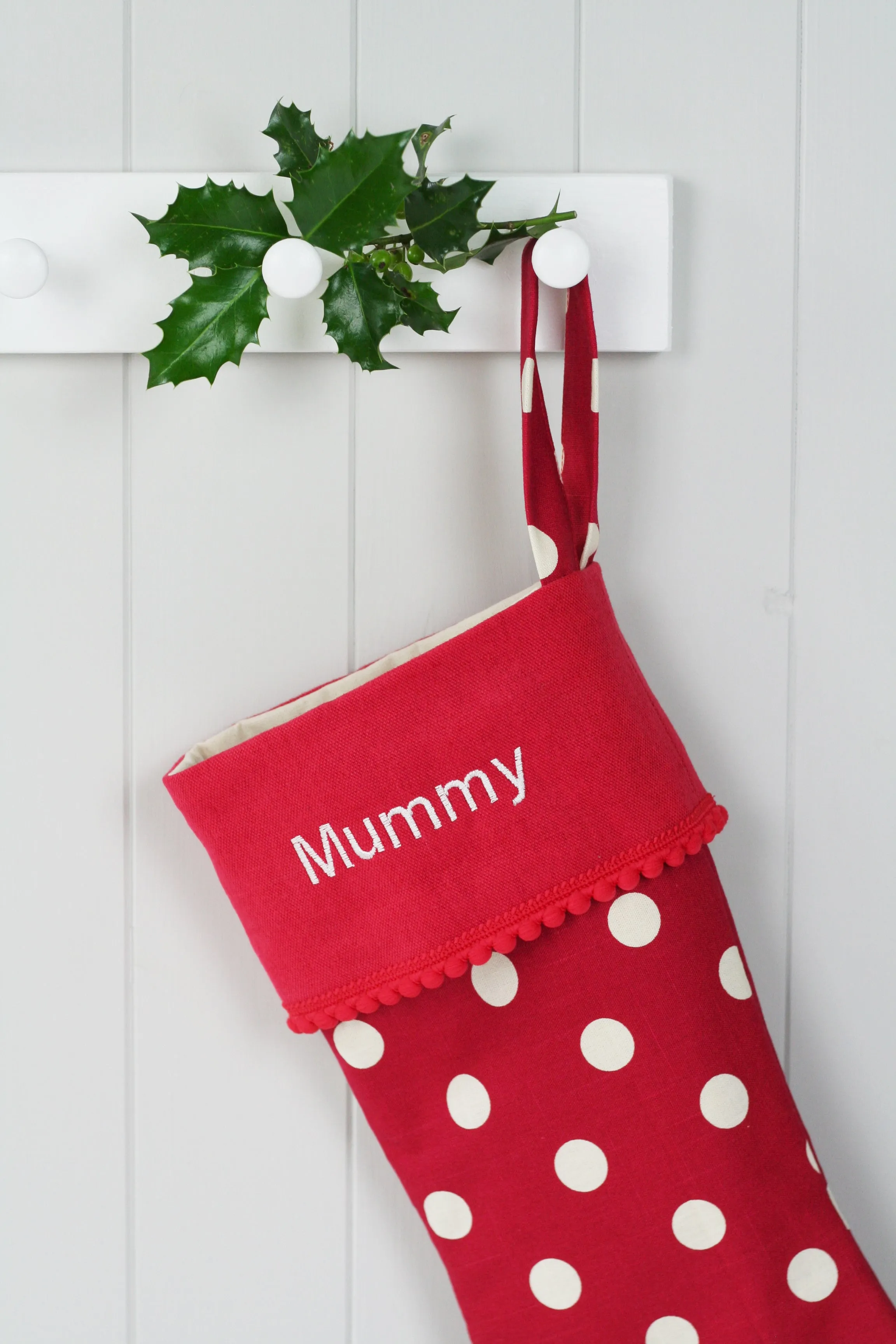 Personalised Christmas Stocking and Santa Sack Set WHITE SPOTS