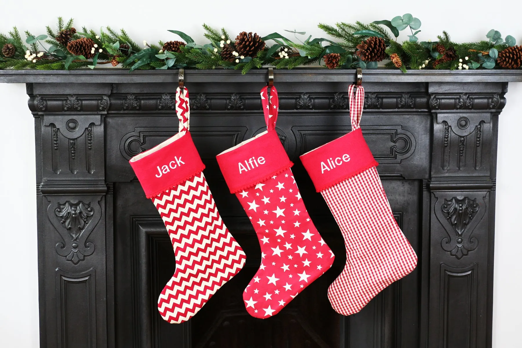 Personalised Christmas Stocking and Santa Sack Set WHITE SPOTS