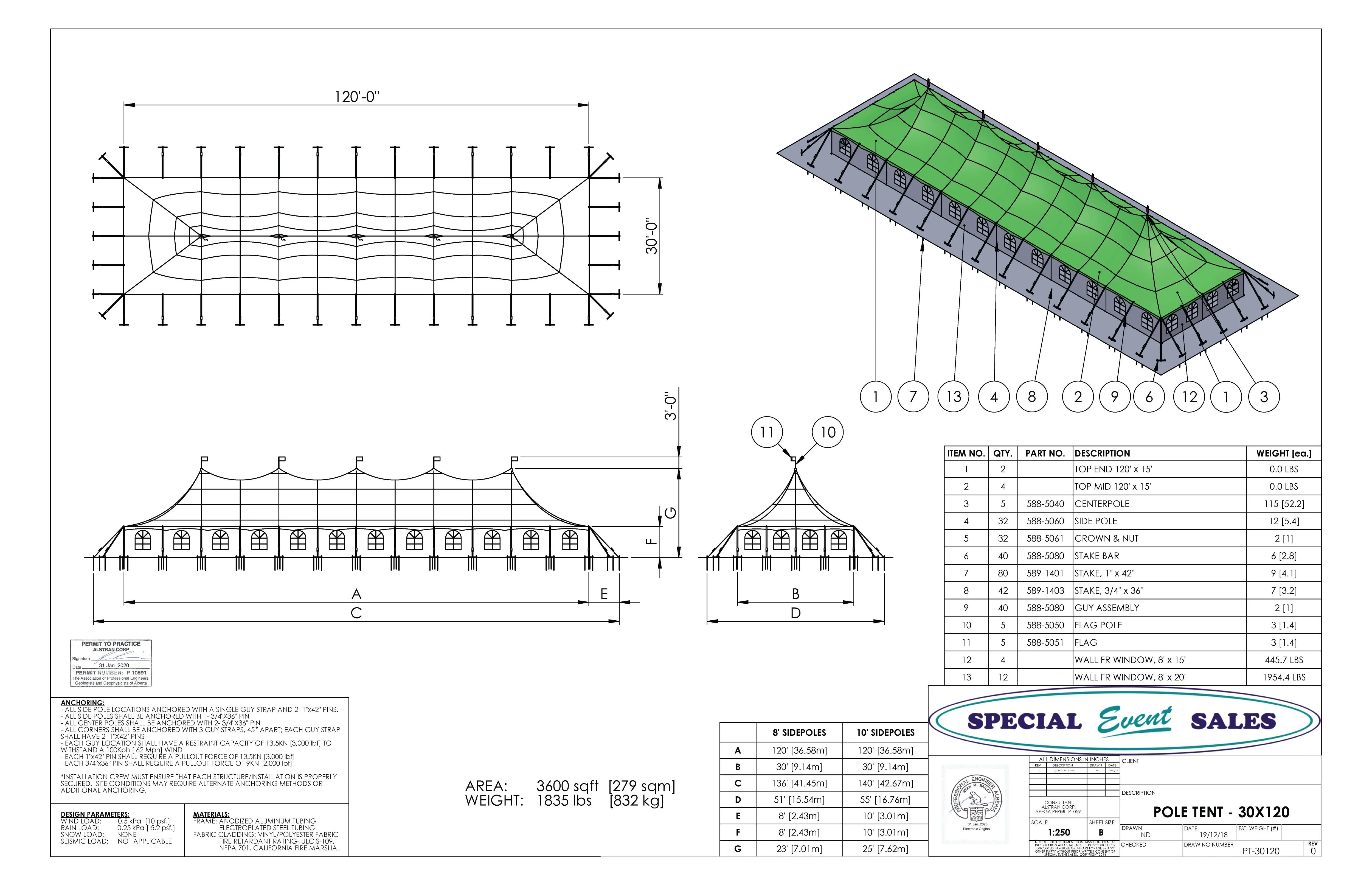 Pole Tent 30' x 120' White