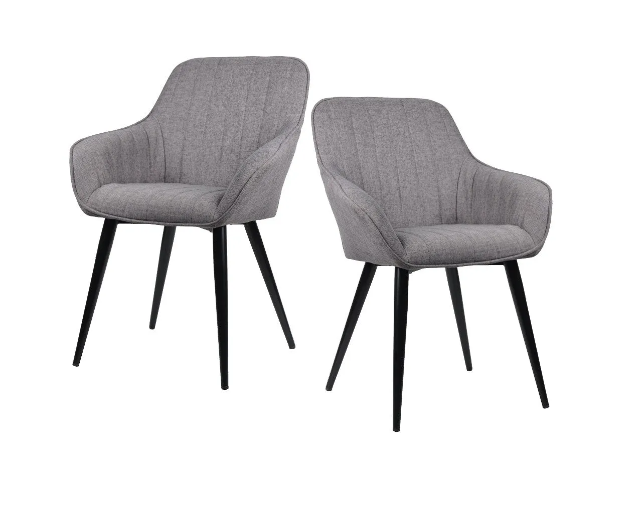 Set Of 2 Windsor Modern Accent Chairs/Arm Chairs/Dining Chairs,Grey Fabric Seat And Black Legs