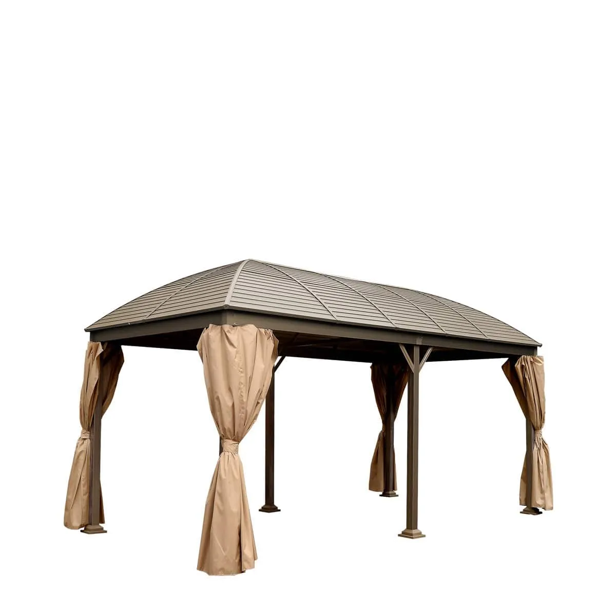 TMG Industrial 10’ x 20’ Hardtop Curved Steel Roof Patio Gazebo, Mosquito Nets & Curtains Included, TMG-LGZ20