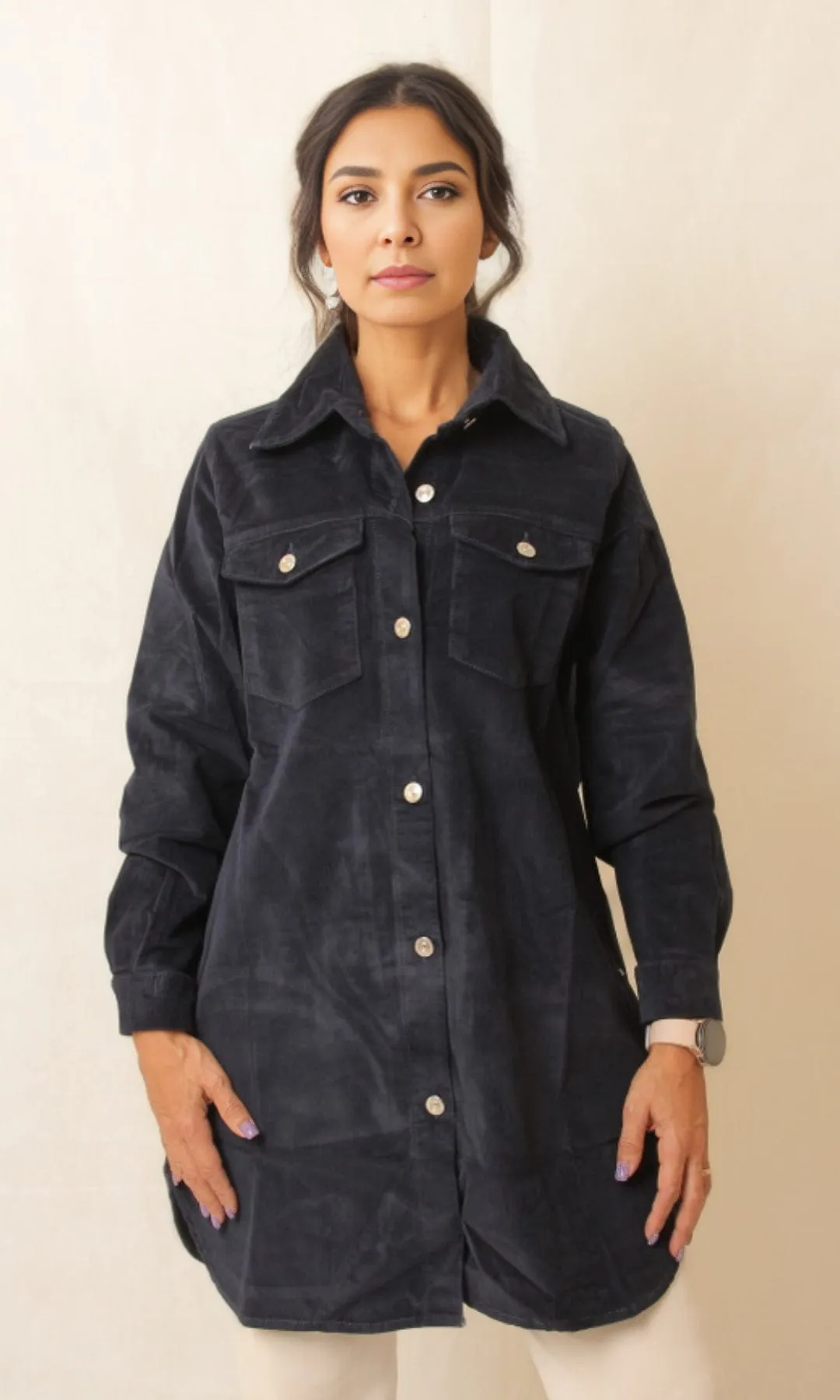 Women Velvet Shirt/ Jacket - Dark Blue