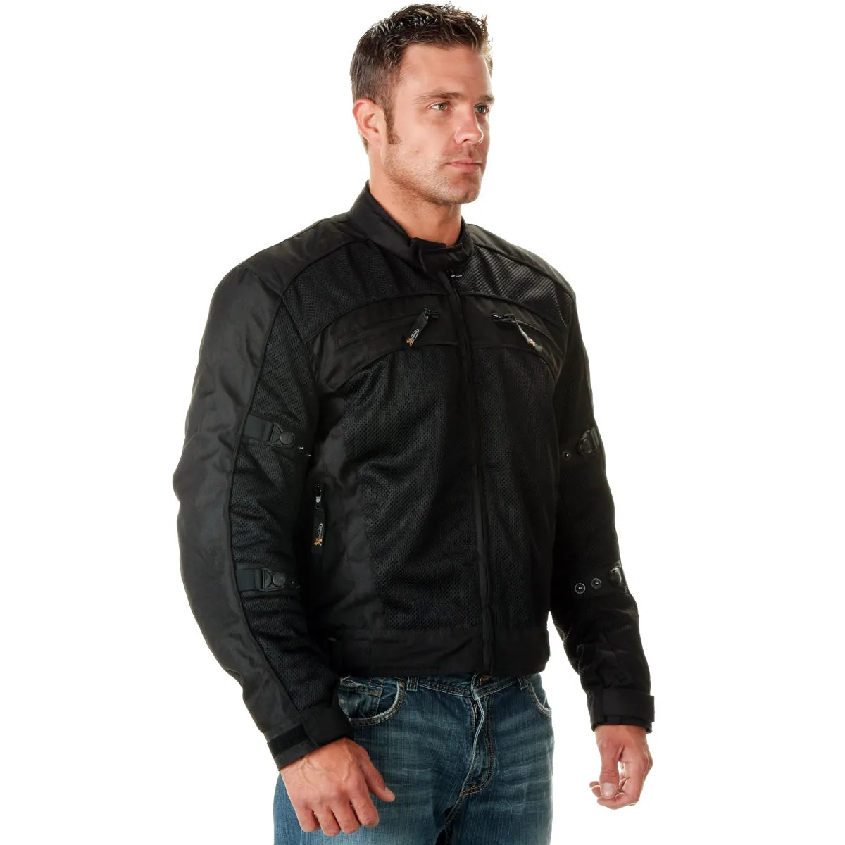 Xelement CF380 Men's 'Devious' Black Mesh Jacket with CE X-Armor Protection